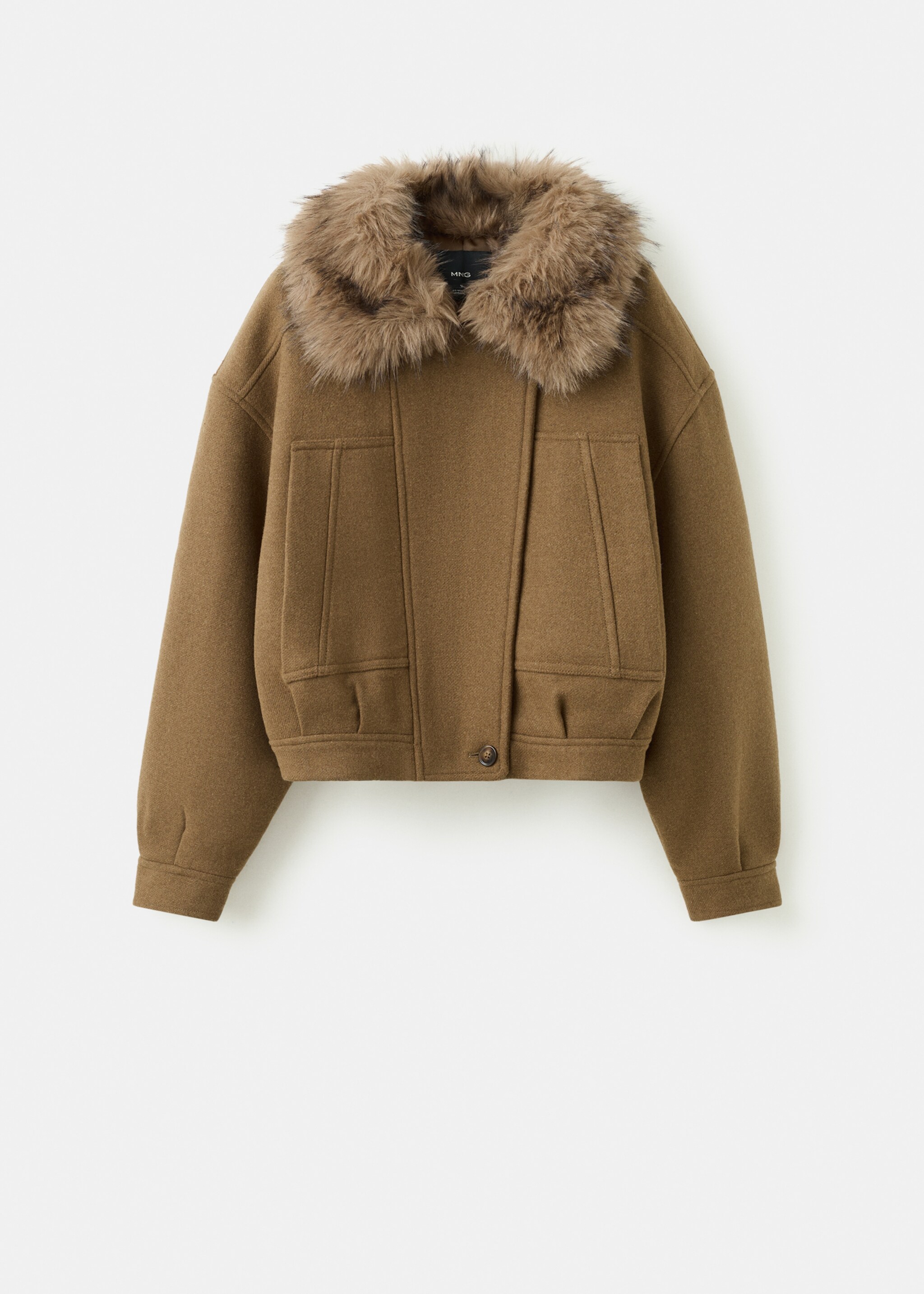 Chaqueta mezcla lana cuello pelo - Artículo sin modelo, Marrón. Ref: 27022538-01.