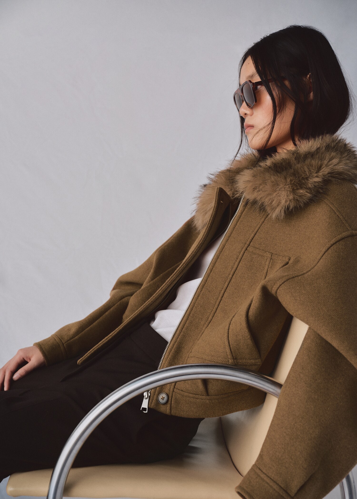 Chaqueta mezcla lana cuello pelo - Detalle del artículo 2