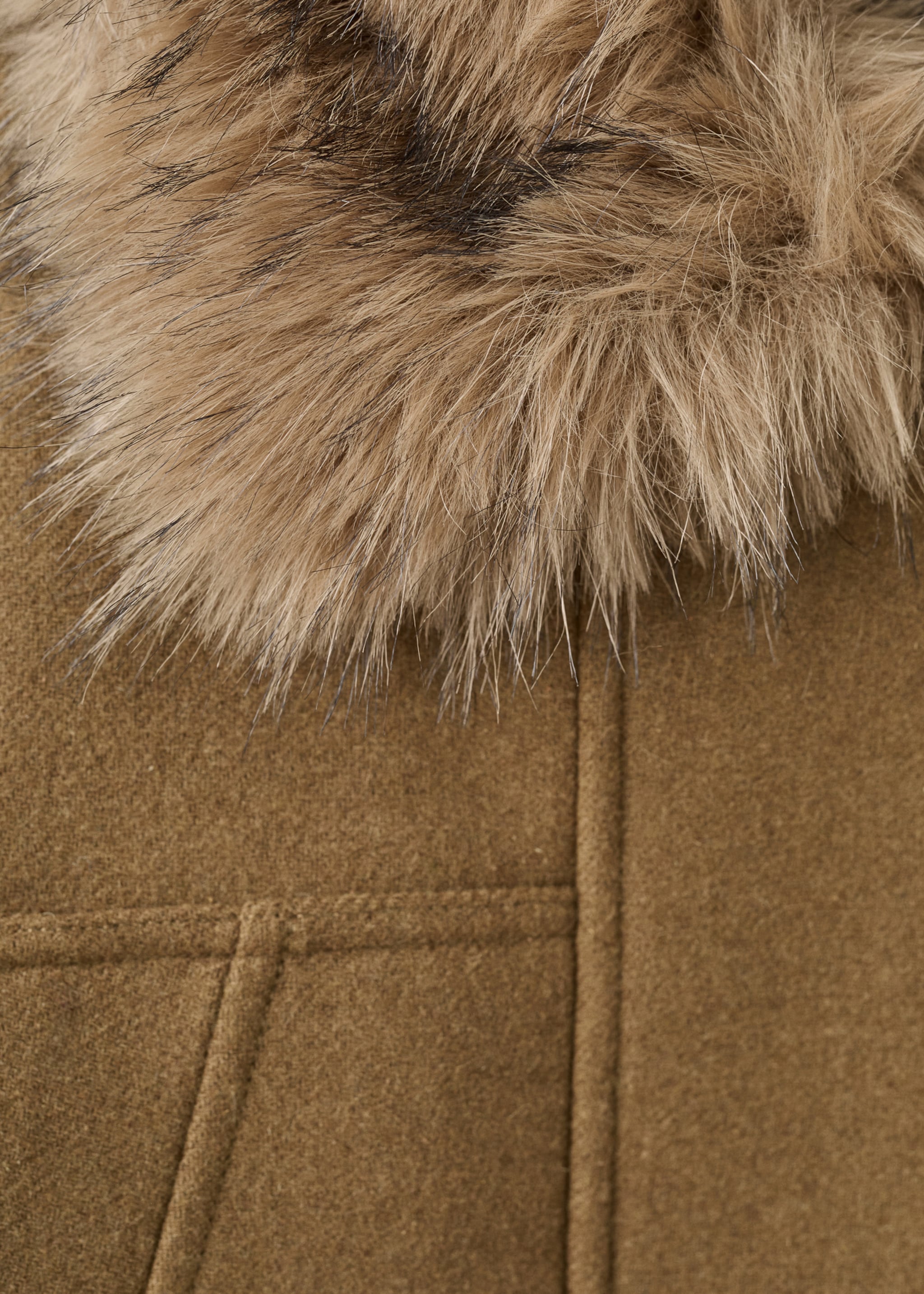 Chaqueta mezcla lana cuello pelo - Detalle del artículo 8, Marrón. Ref: 27022538-01.