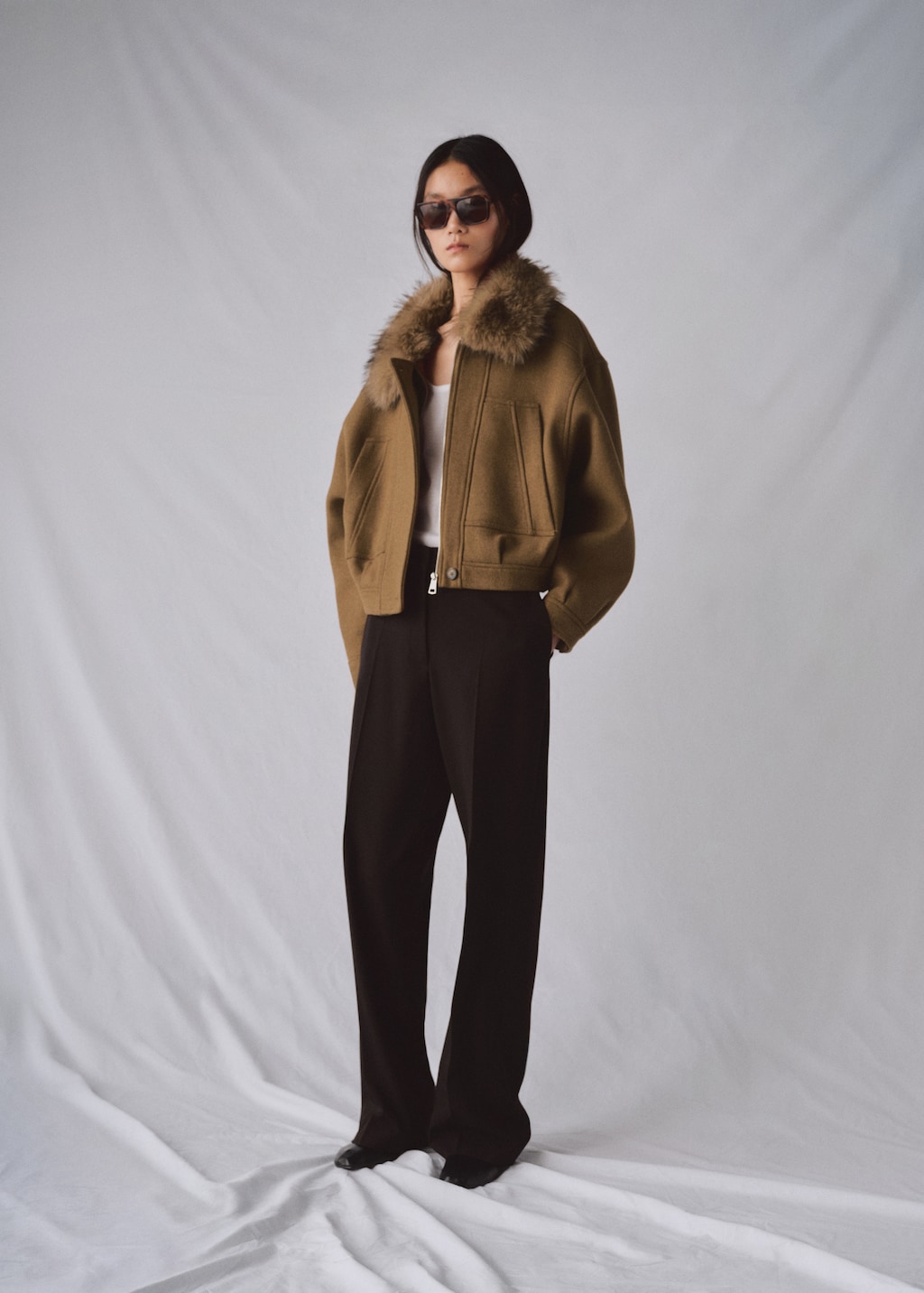 Mango Wool blend jacket with fur collar