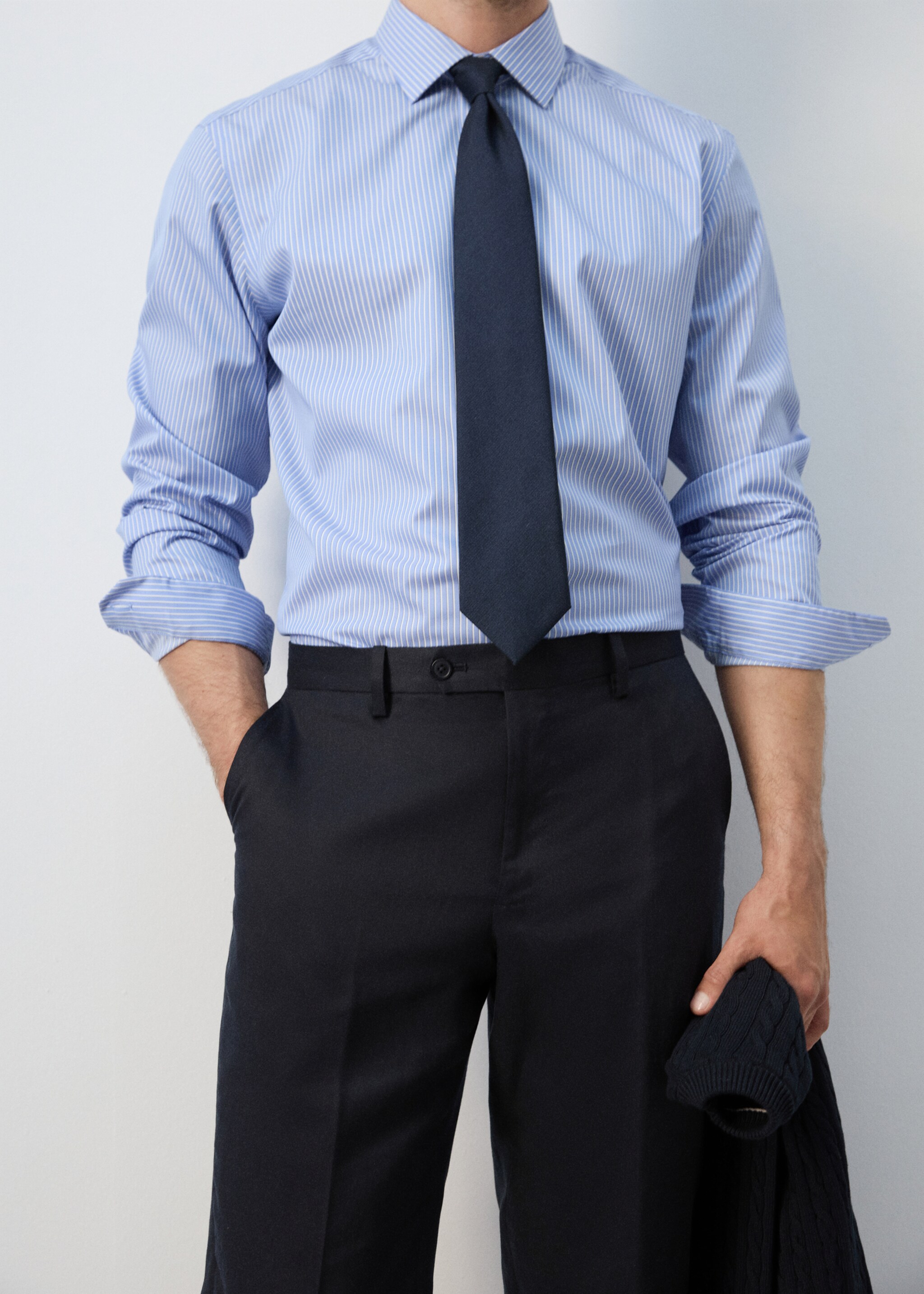 بنطلون سليم فيت لايوسل من الكتان - رؤية وسط, أزرق غامق. Ref: 27025933-02.