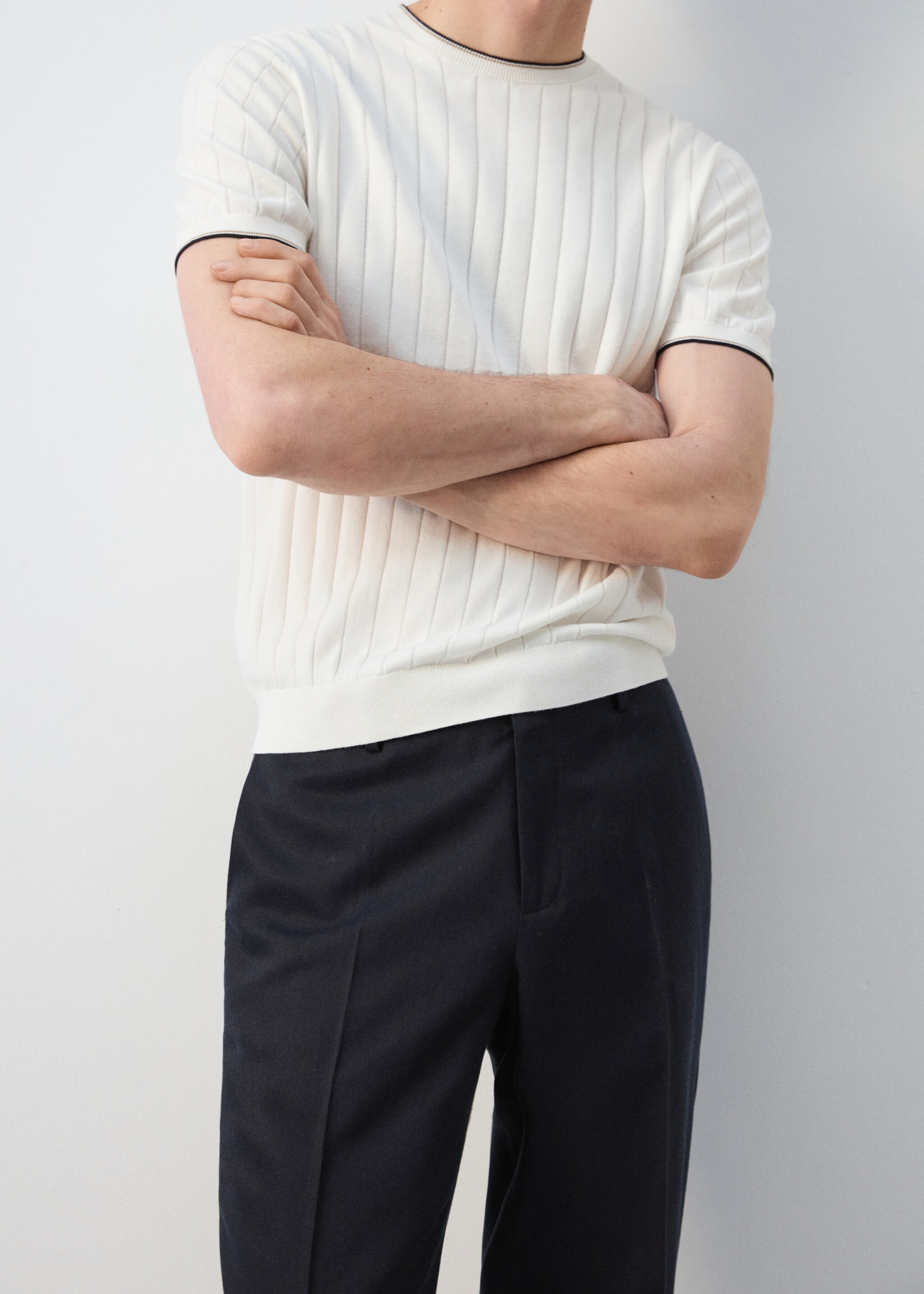 Slim-fit lyocell linen trousers - Reverse of the article, Navy. Ref: 27025933-03.