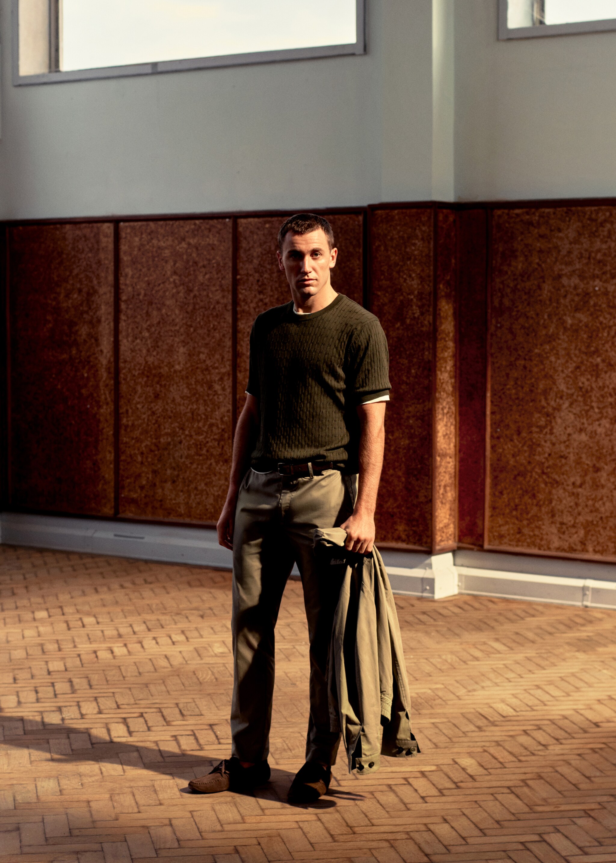 Calças slim fit de sarja de 100% algodão - Pormenor do artigo 5, Bege. Ref: 27025934-03.