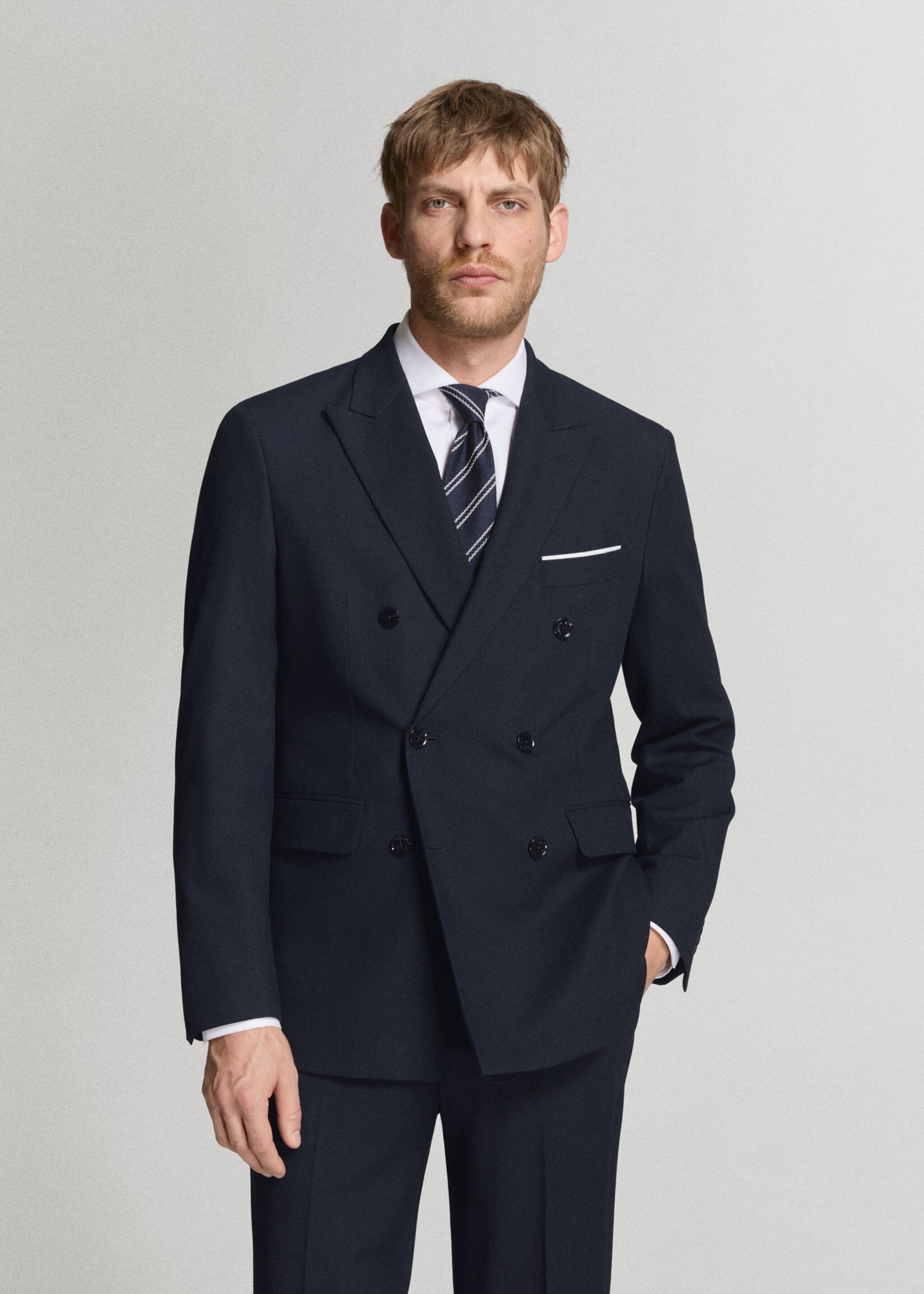 Monaco double-breasted slim-fit suit jacket - Medium plane, Navy. Ref: 27025943-02.