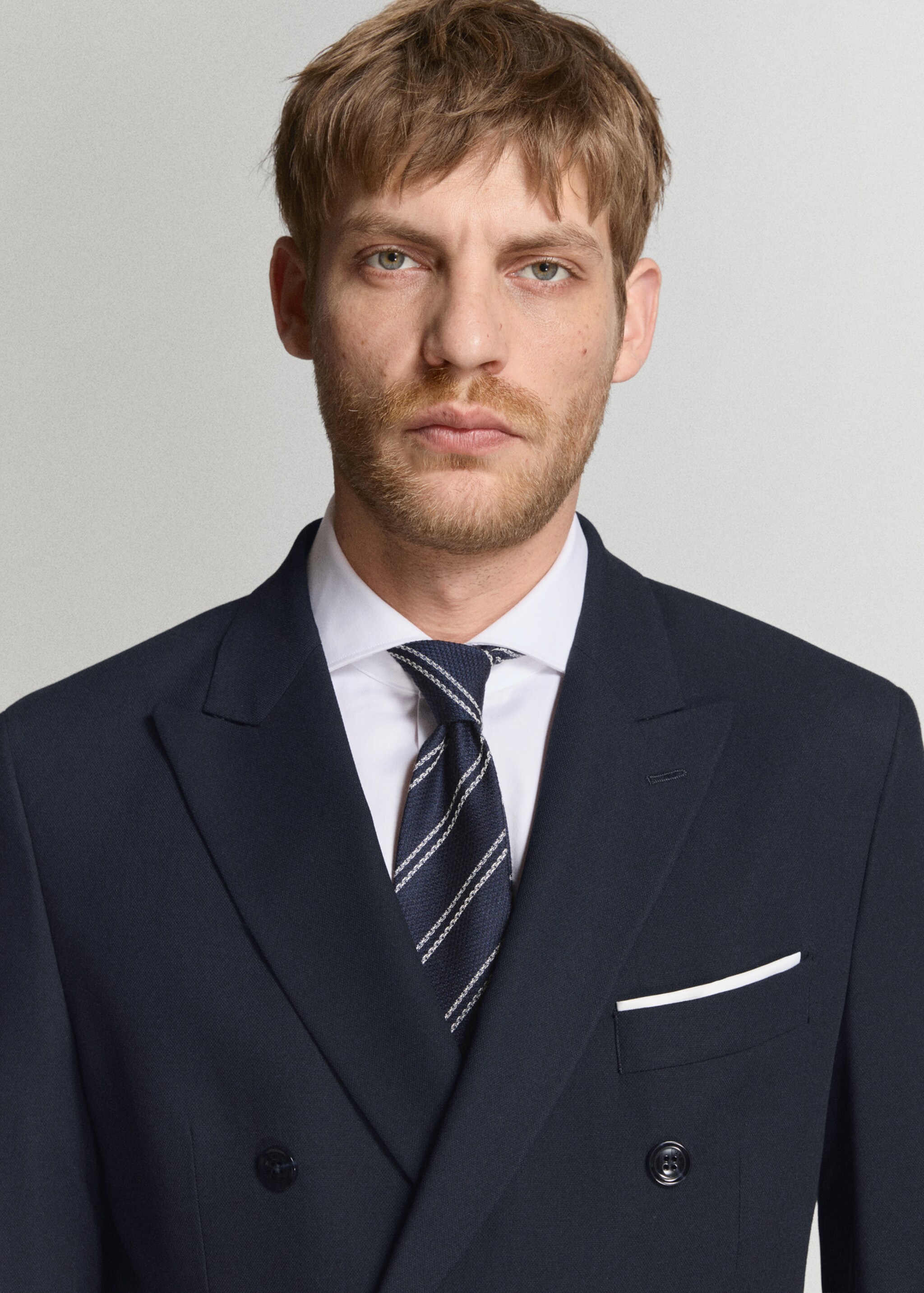Monaco double-breasted slim-fit suit jacket - Details of the article 1, Navy. Ref: 27025943-02.
