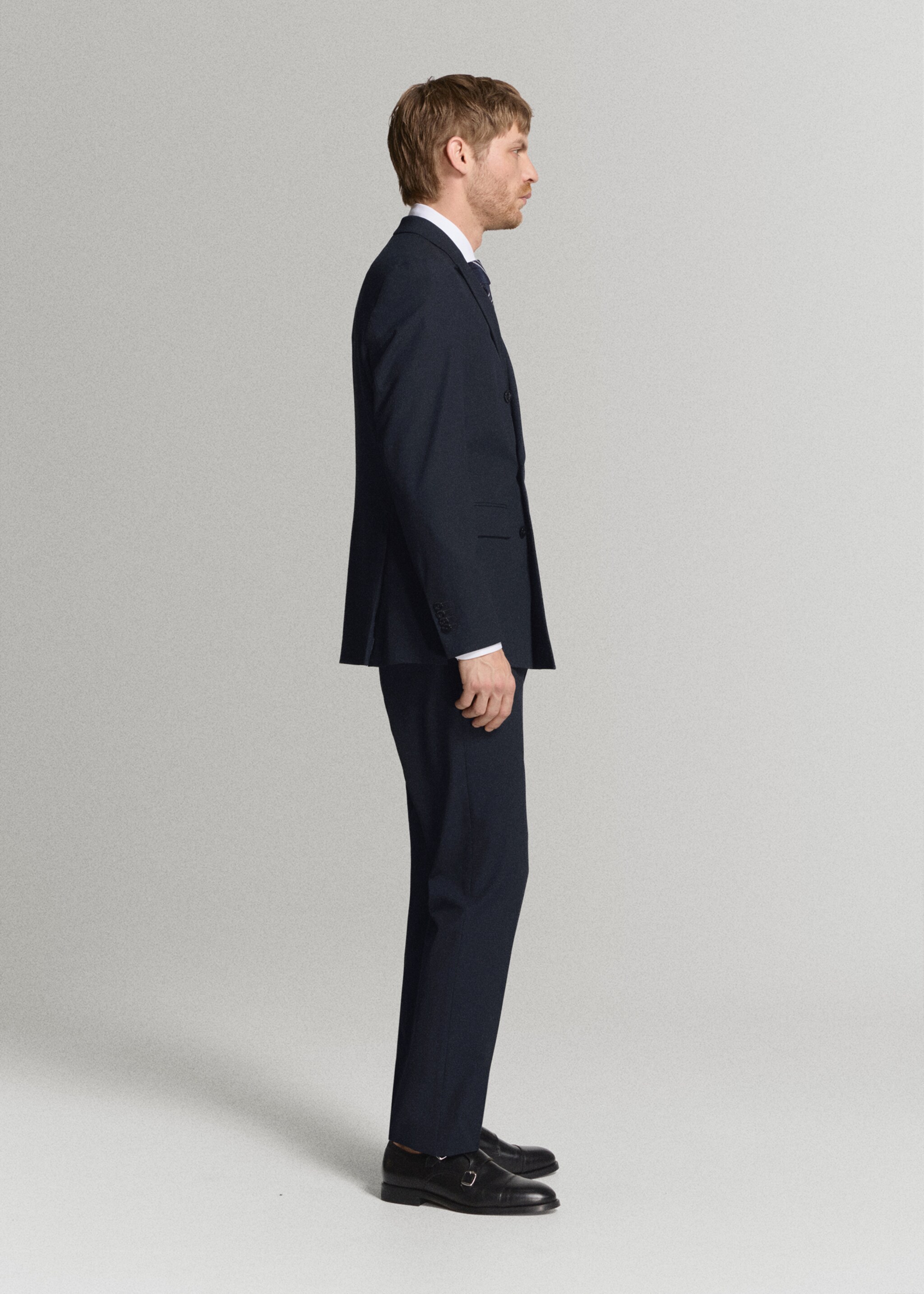 Monaco double-breasted slim-fit suit jacket - Details of the article 4, Navy. Ref: 27025943-02.