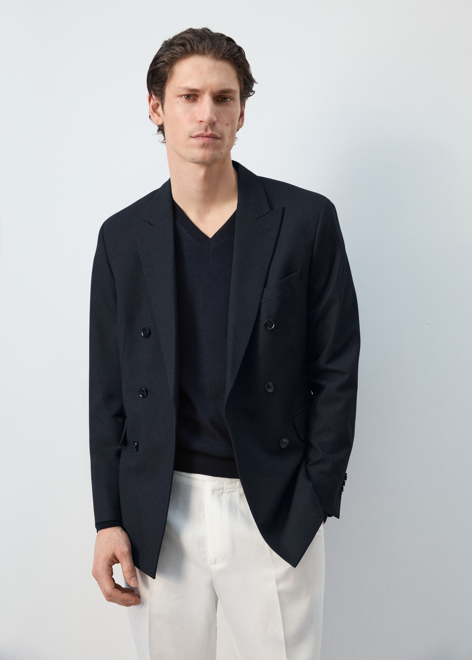 Monaco double-breasted slim-fit suit jacket - Medium plane