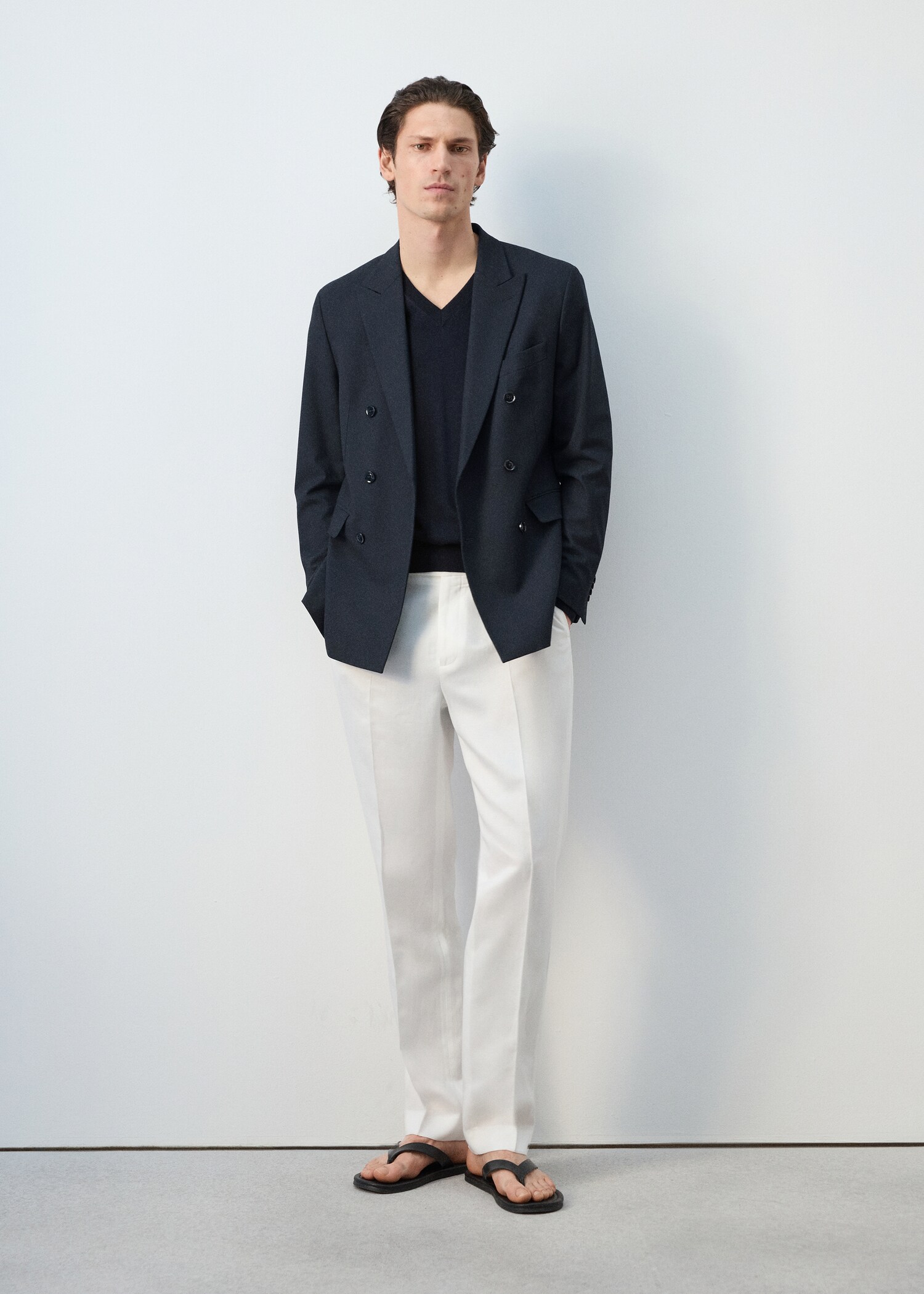 Monaco double-breasted slim-fit suit jacket - General plane