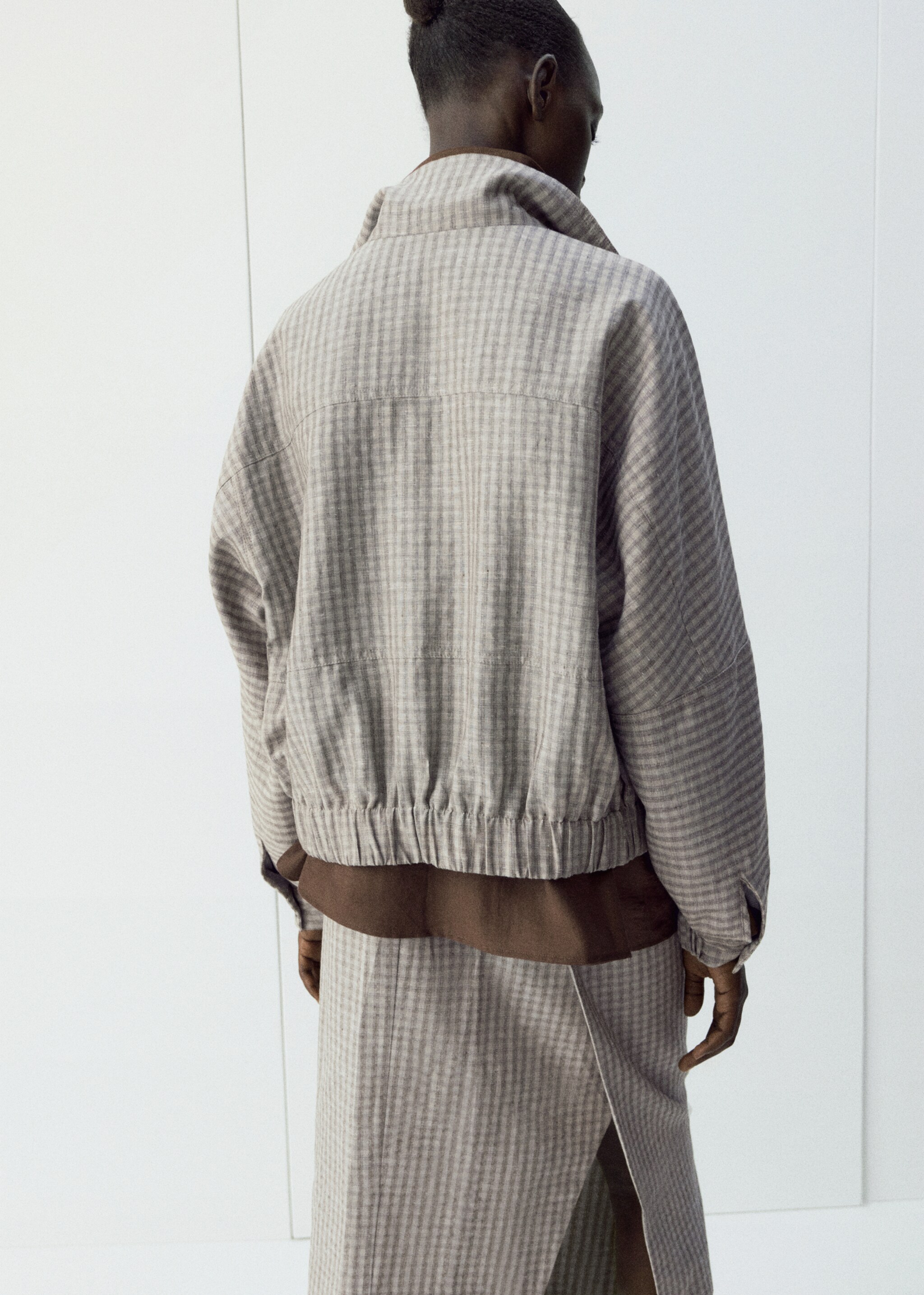 Veste bomber carreaux - Verso de l’article, Gris clair/pastel. Ref: 27026363-01.