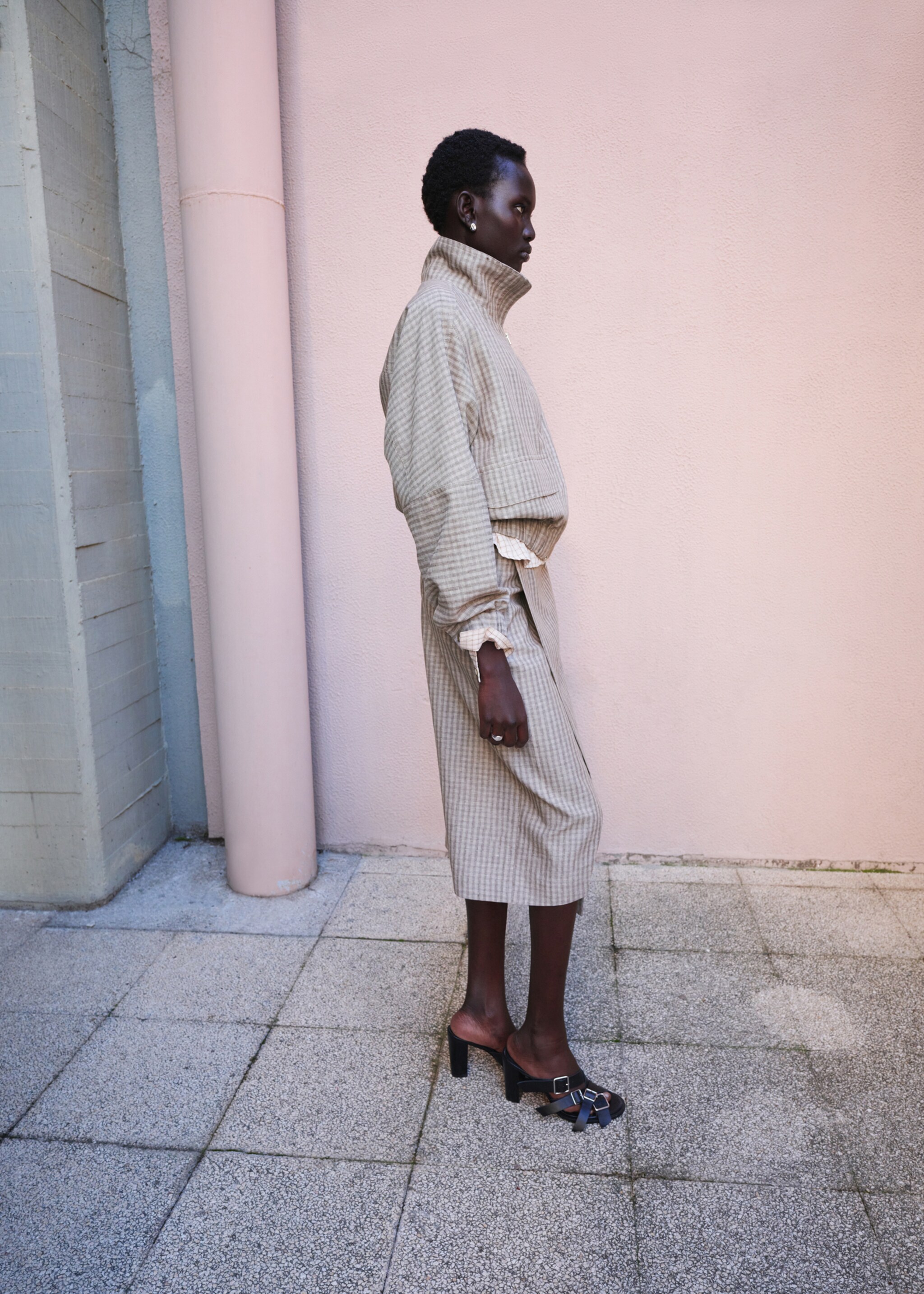 Veste bomber carreaux - Verso de l’article, Gris clair/pastel. Ref: 27026363-02.