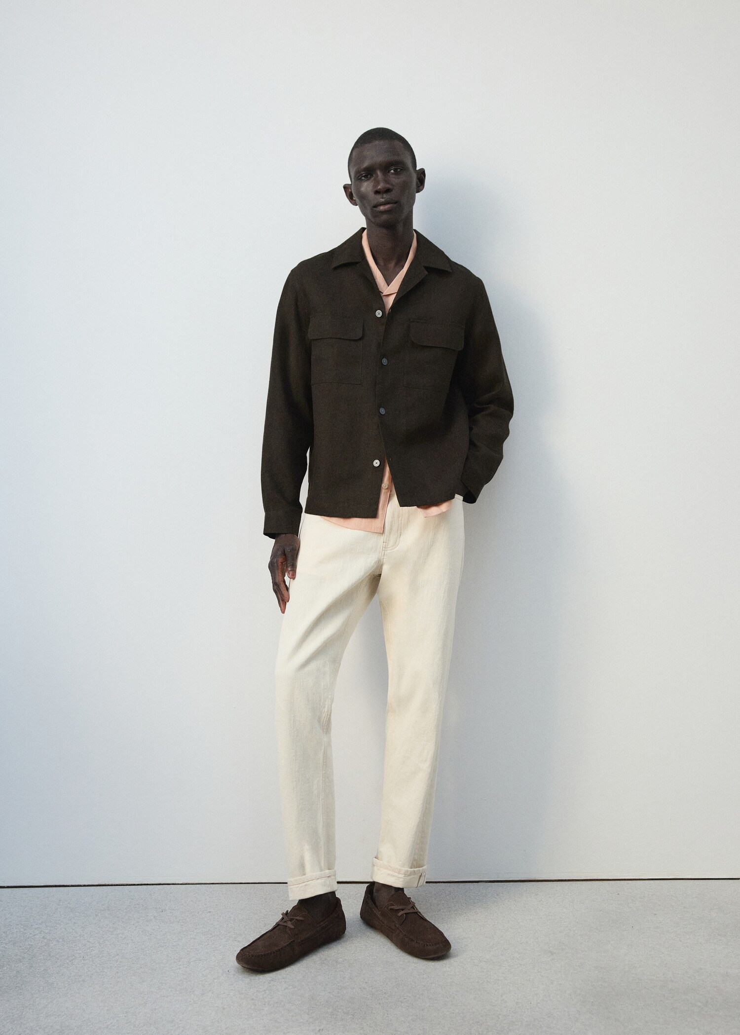 Bowling collar overshirt 100% linen - Details of the article 1