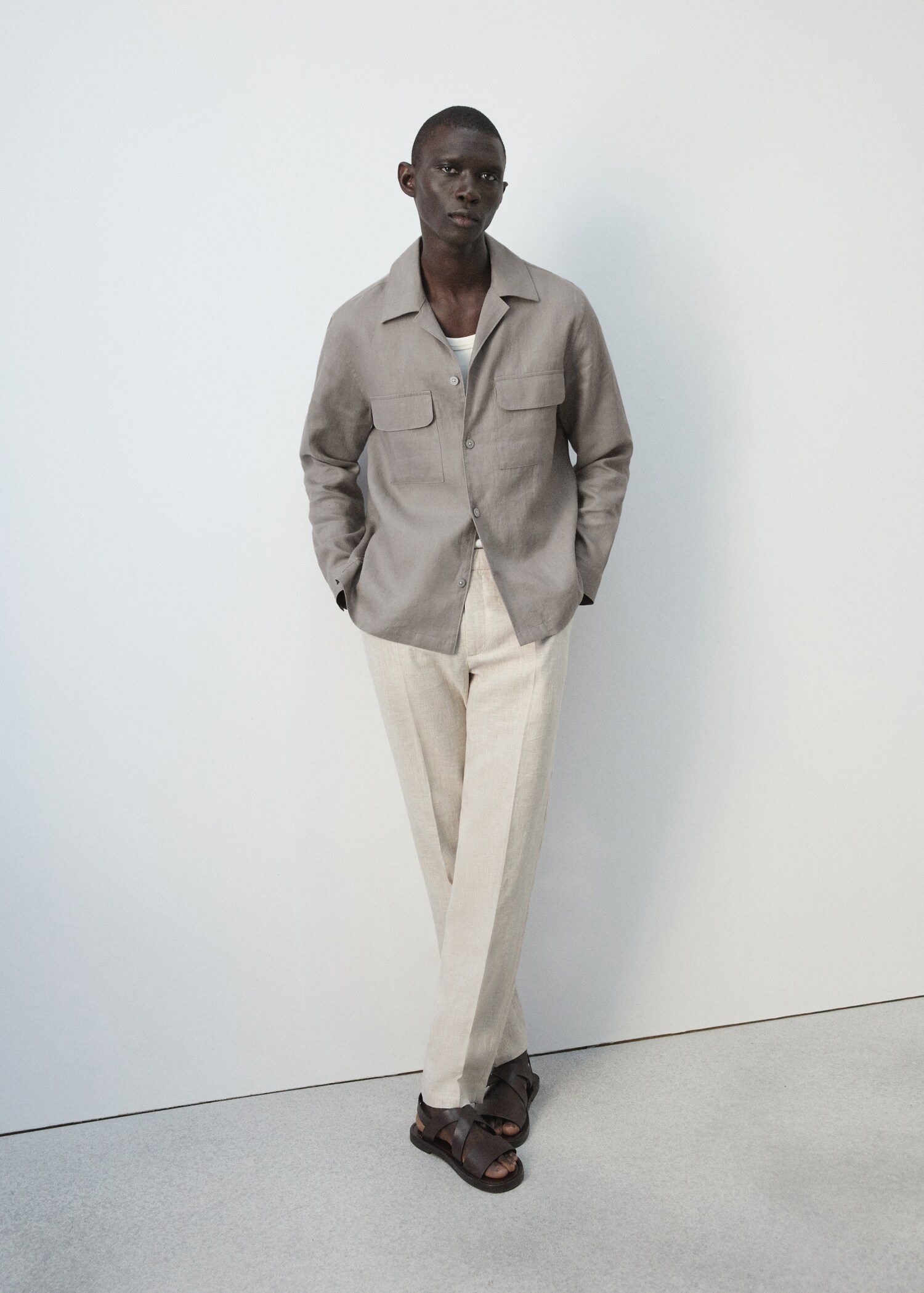 Bowling collar overshirt 100% linen - Details of the article 1