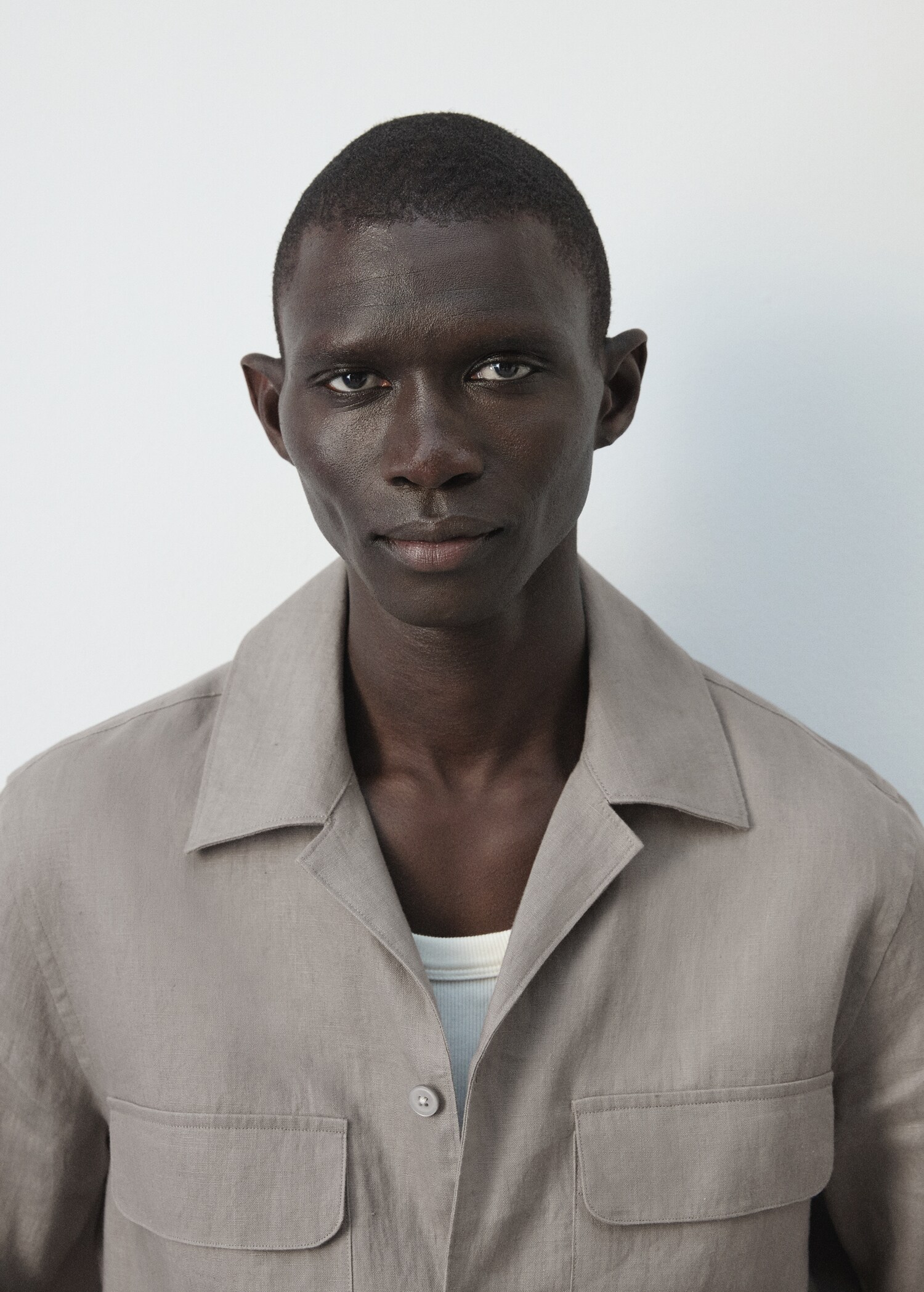 Bowling collar overshirt 100% linen - Details of the article 6