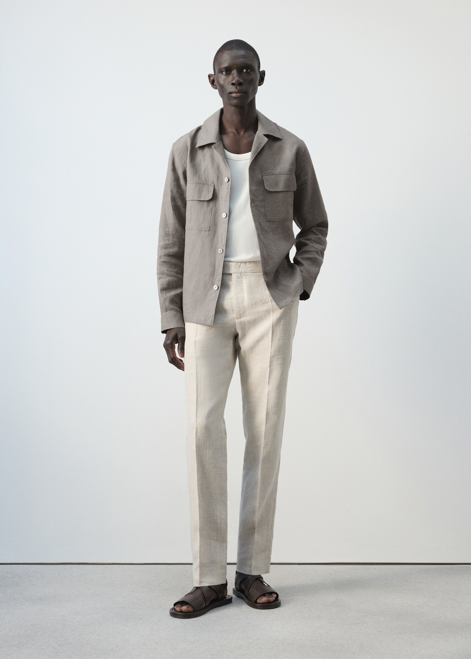 Bowling collar overshirt 100% linen - General plane