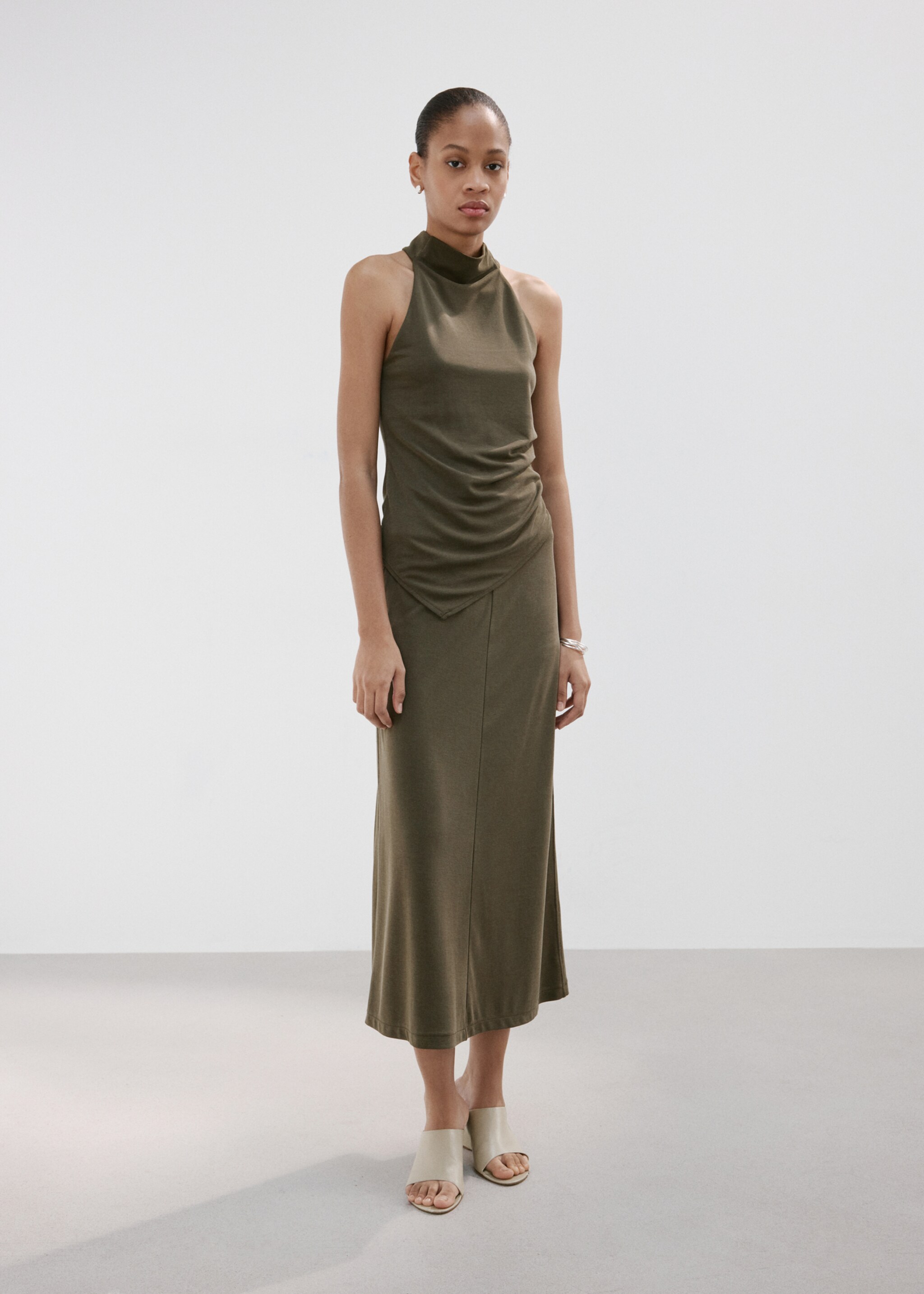 Asymmetric ruched top - General plane, Khaki. Ref: 27027143-01.