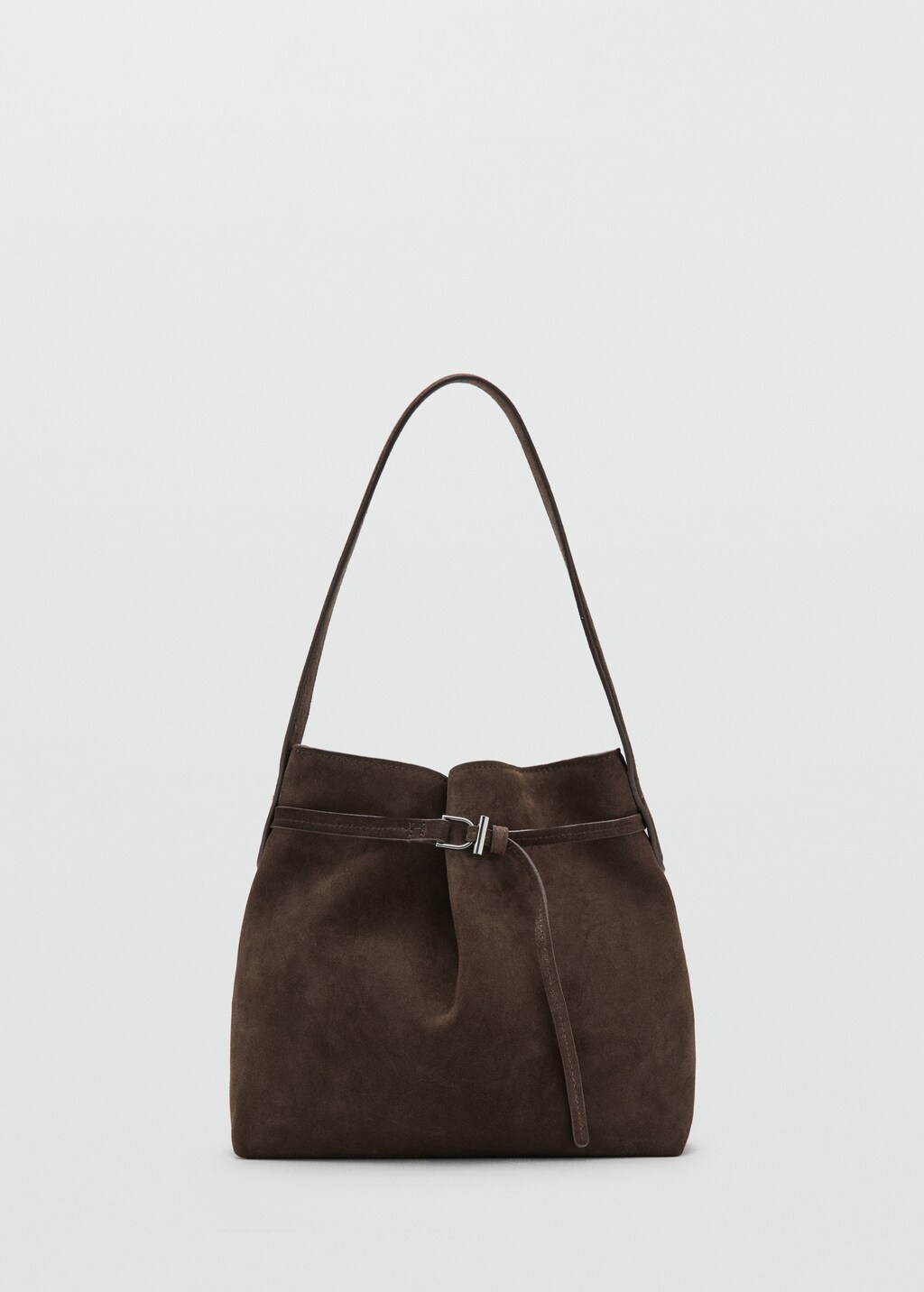 Suede bucket bag with buckle