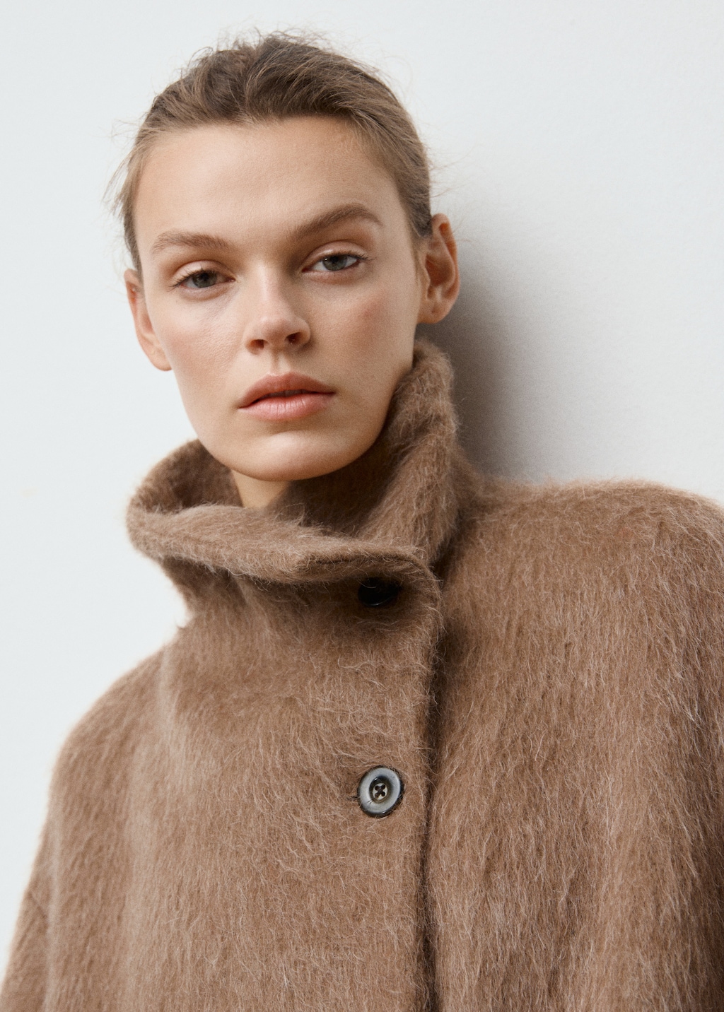 Wool-blend funnel-neck coat