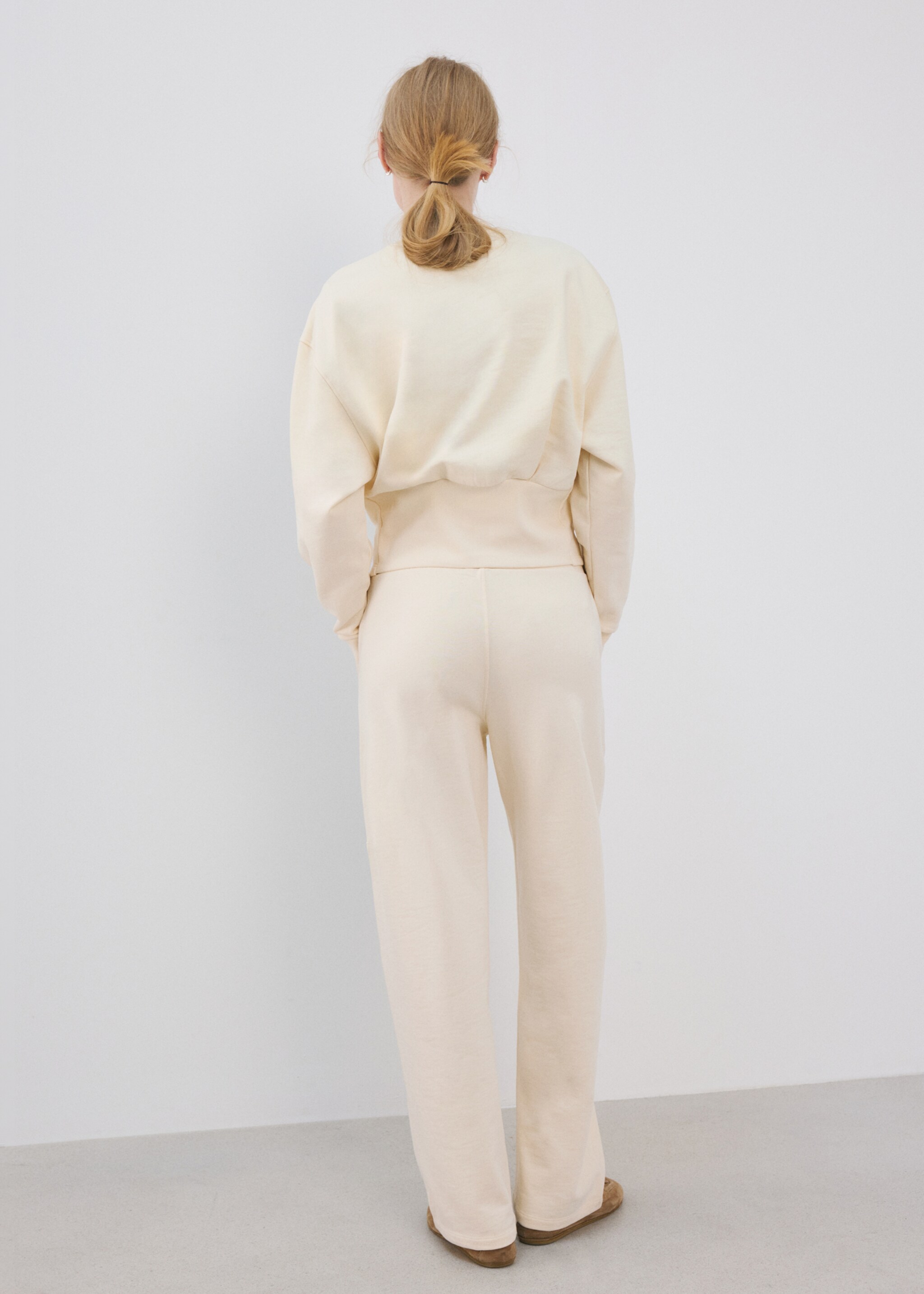 Elastic waist cotton trousers - Reverse of the article, Pastel Yellow. Ref: 27033336-01.