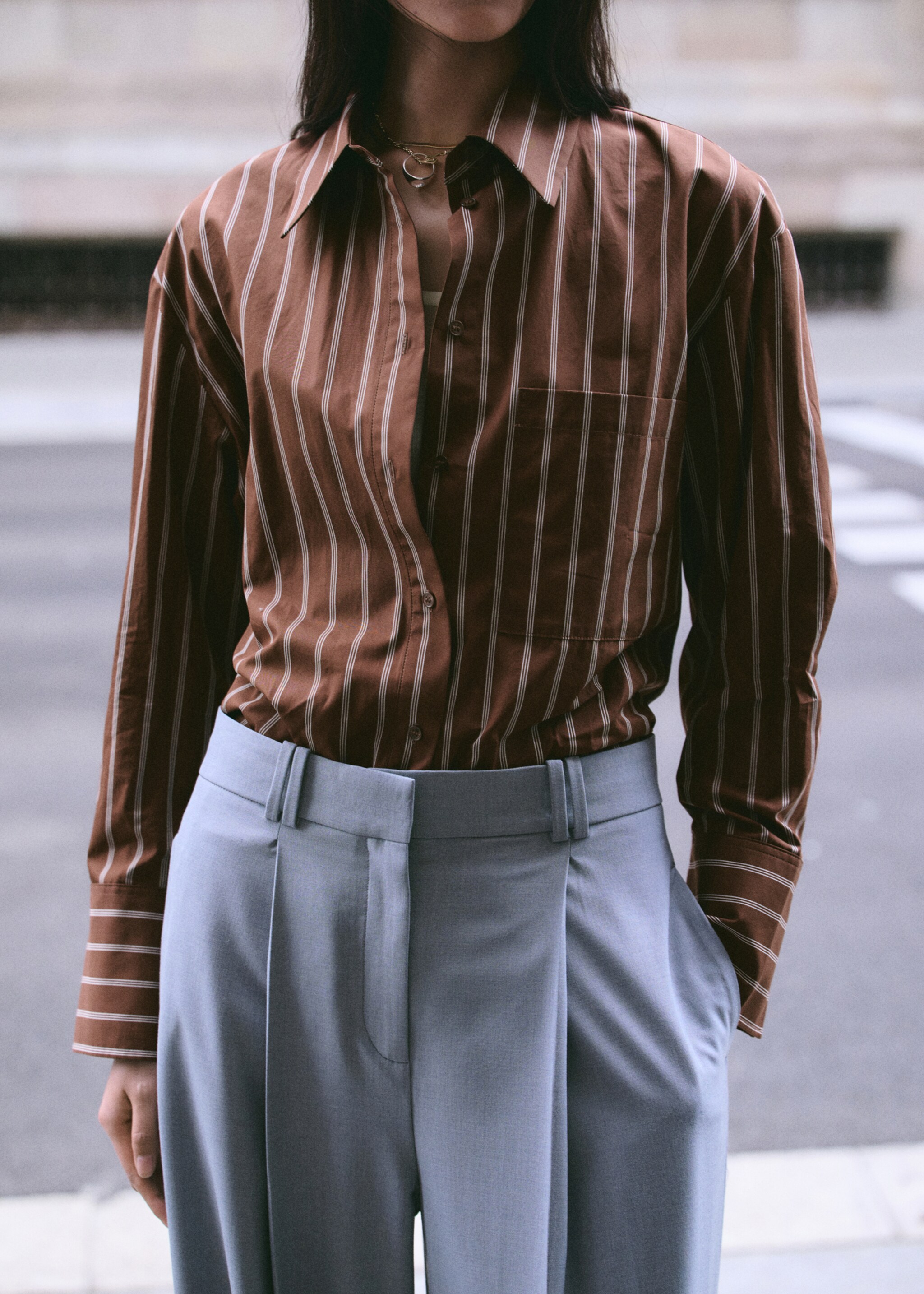 Pocket striped shirt - Medium plane, Brown. Ref: 27034089-02.
