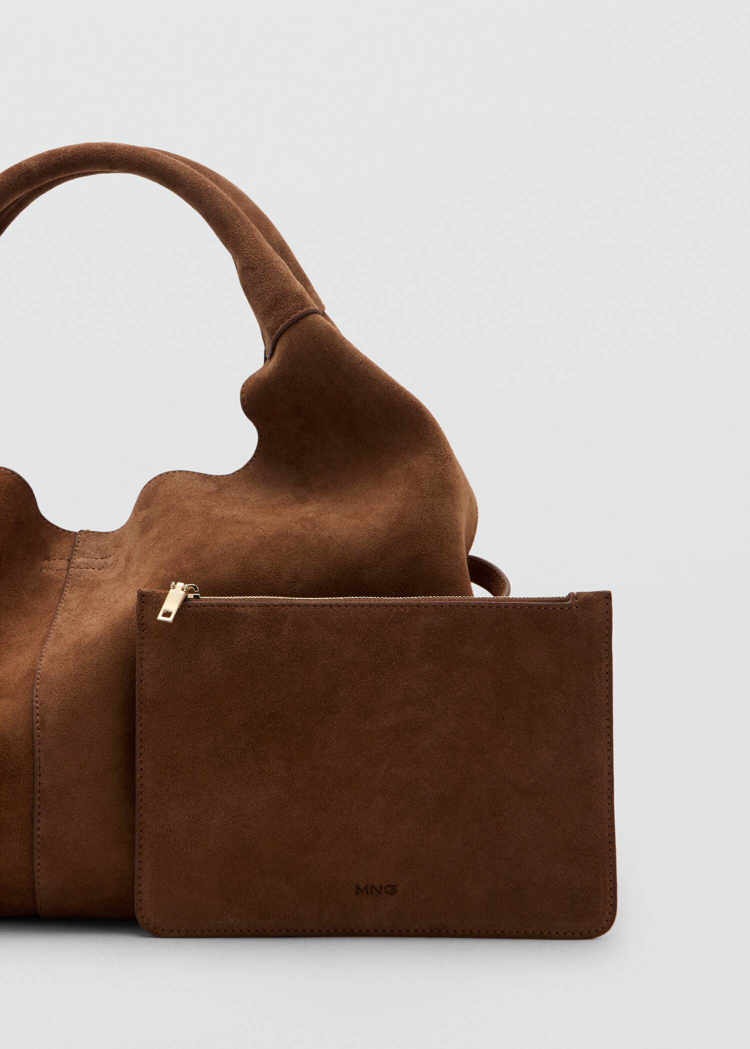 Suede shoulder bag with stitching - Details of the article 1