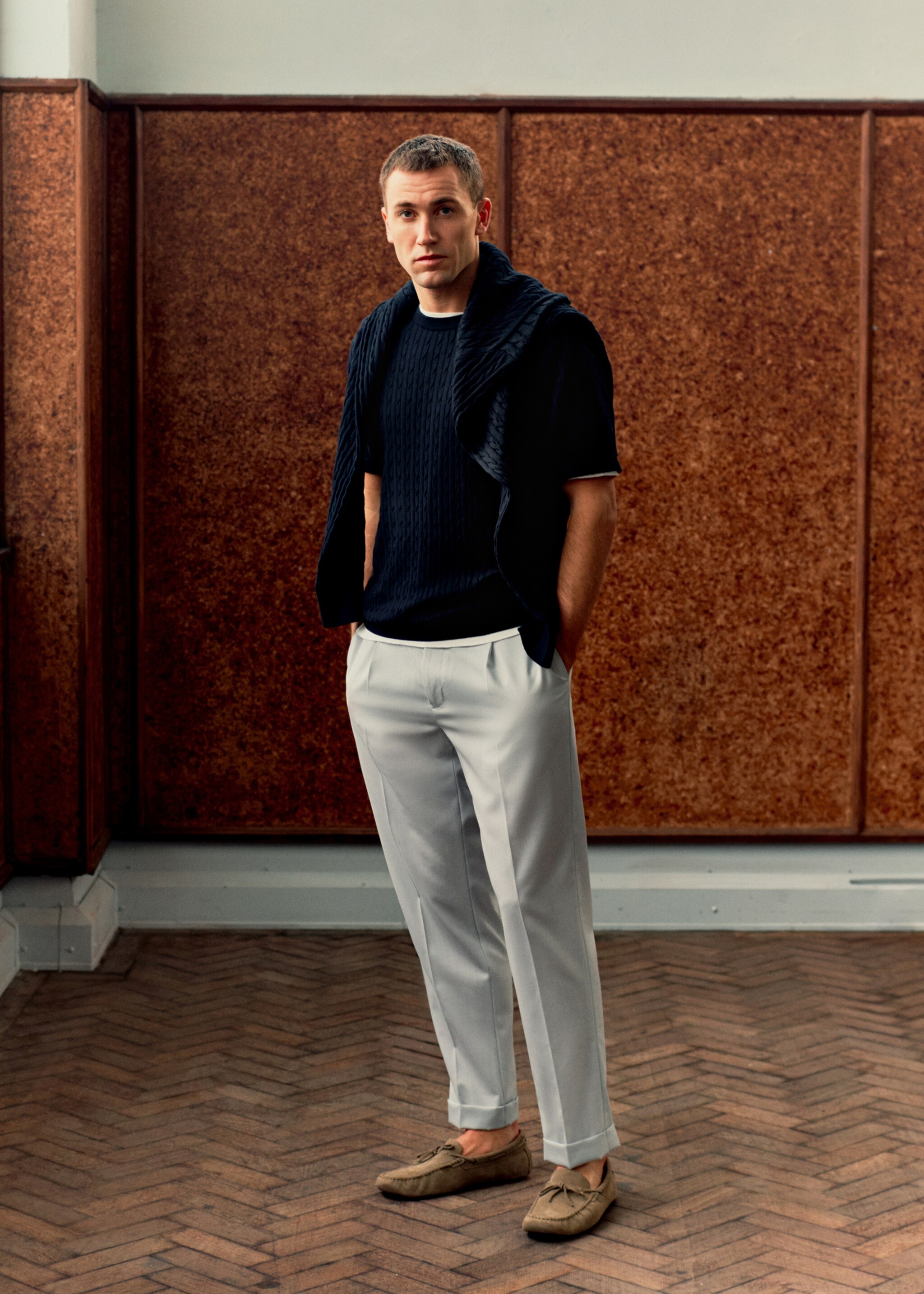 Pantalon 100 % laine froide coupe droite - Détail de l'article 5, Gris chiné clair. Ref: 27035932-01.