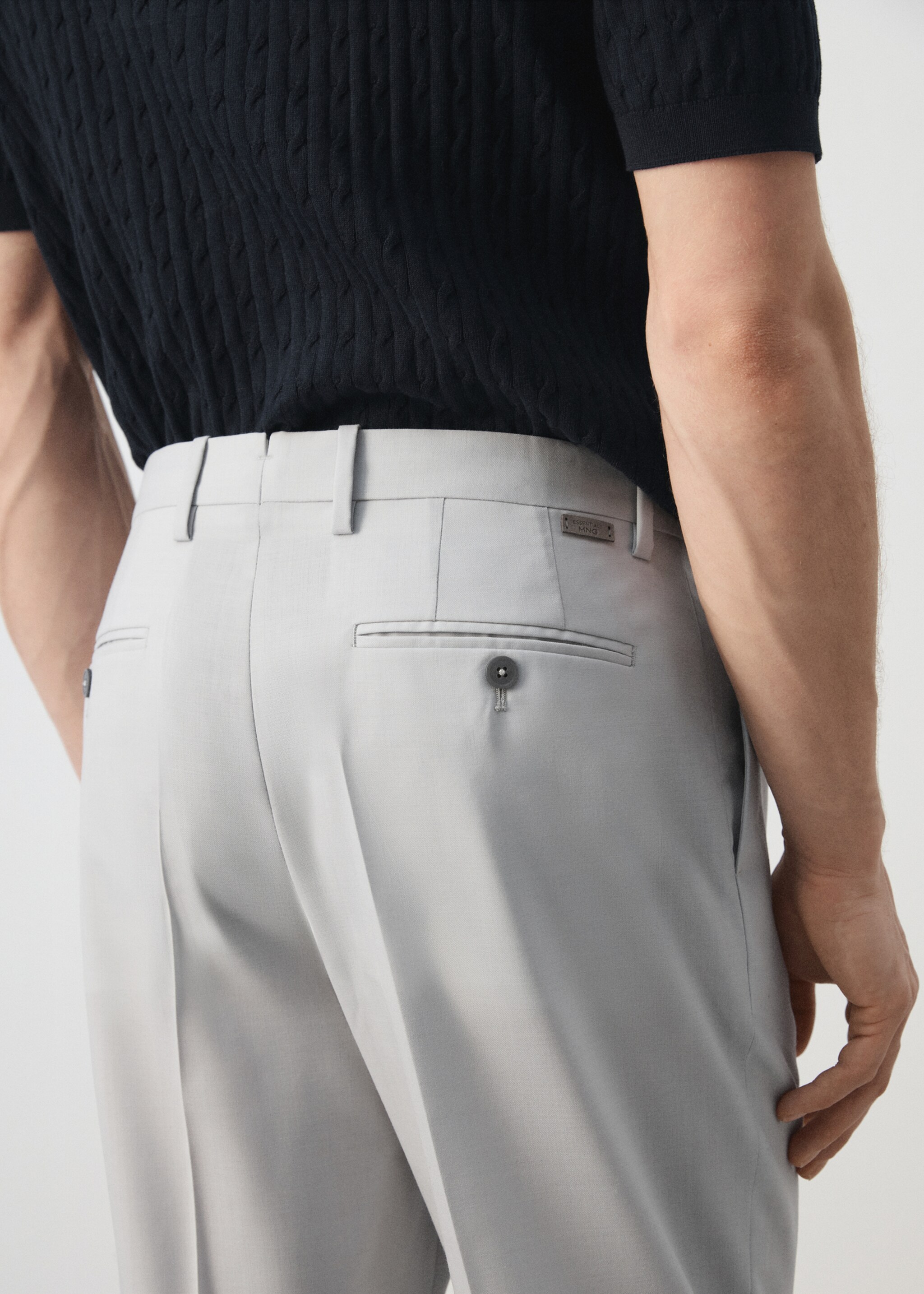 100% virgin wool regular fit trousers - Details of the article 4, Light Heather Grey. Ref: 27035932-02.