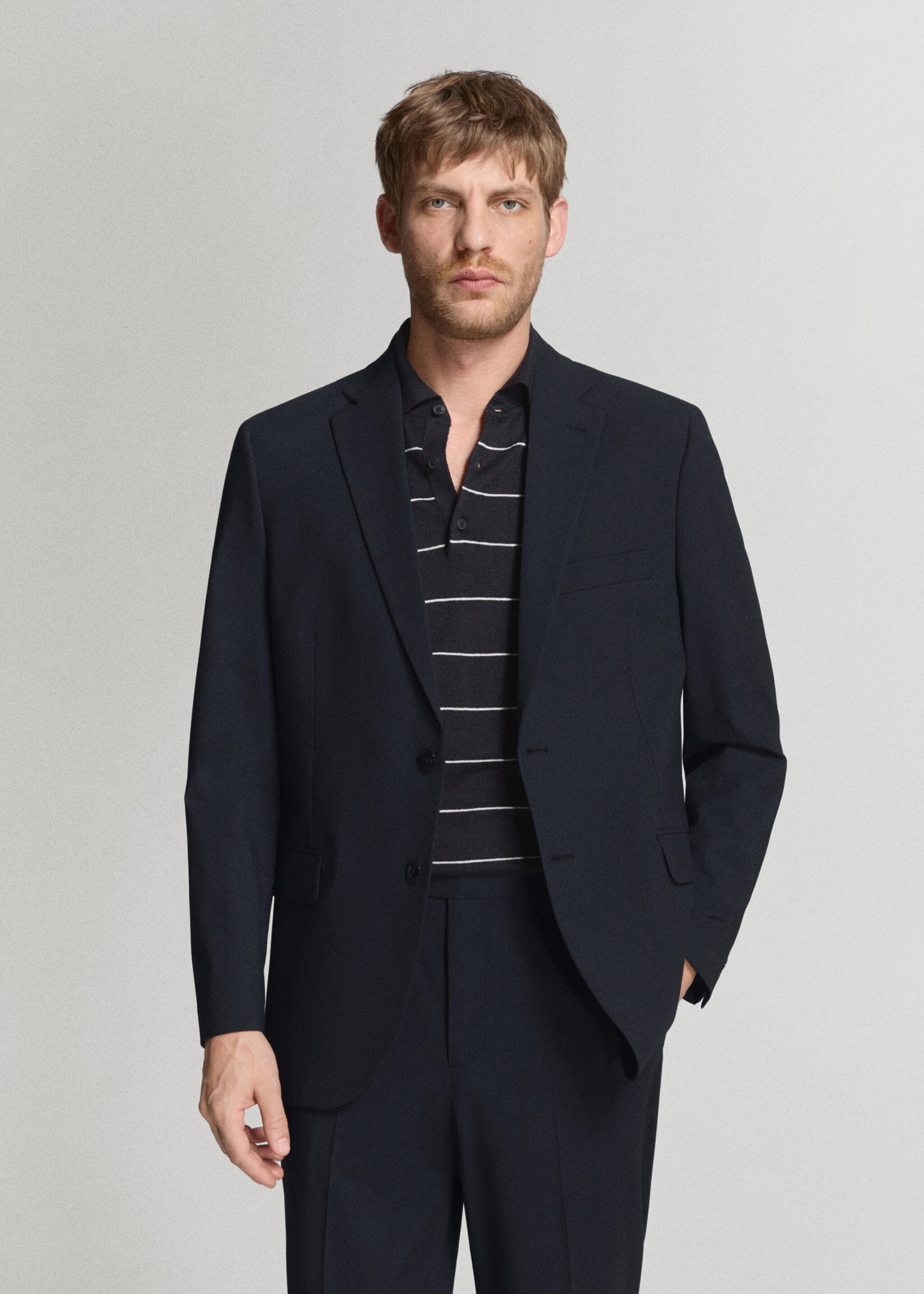 London regular-fit suit jacket - Medium plane, Navy. Ref: 27025939-01.