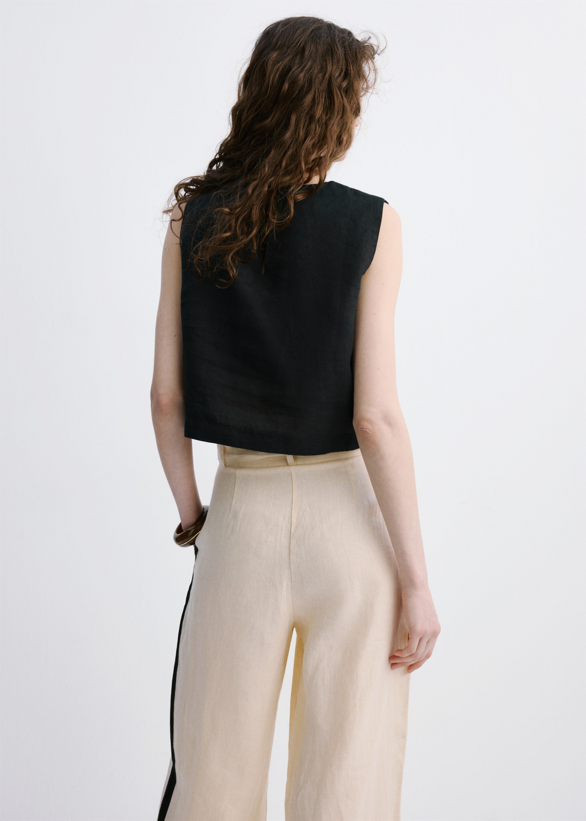 Crop top 100% len - Zadní strana zboží, Černá. Ref: 27037157-01.