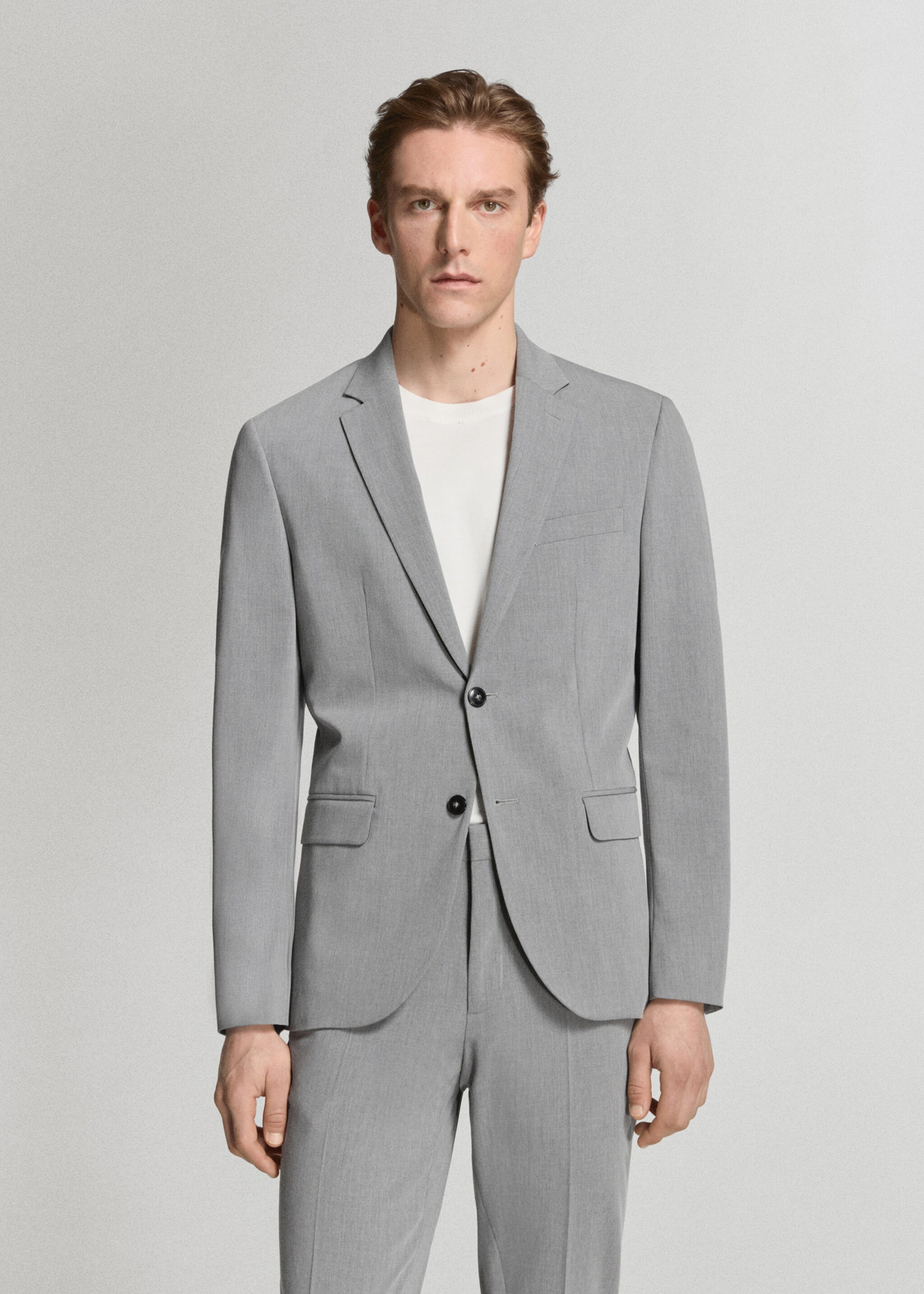 Super slim-fit suit jacket in stretch fabric - Medium plane, Grey. Ref: 27041196-02.
