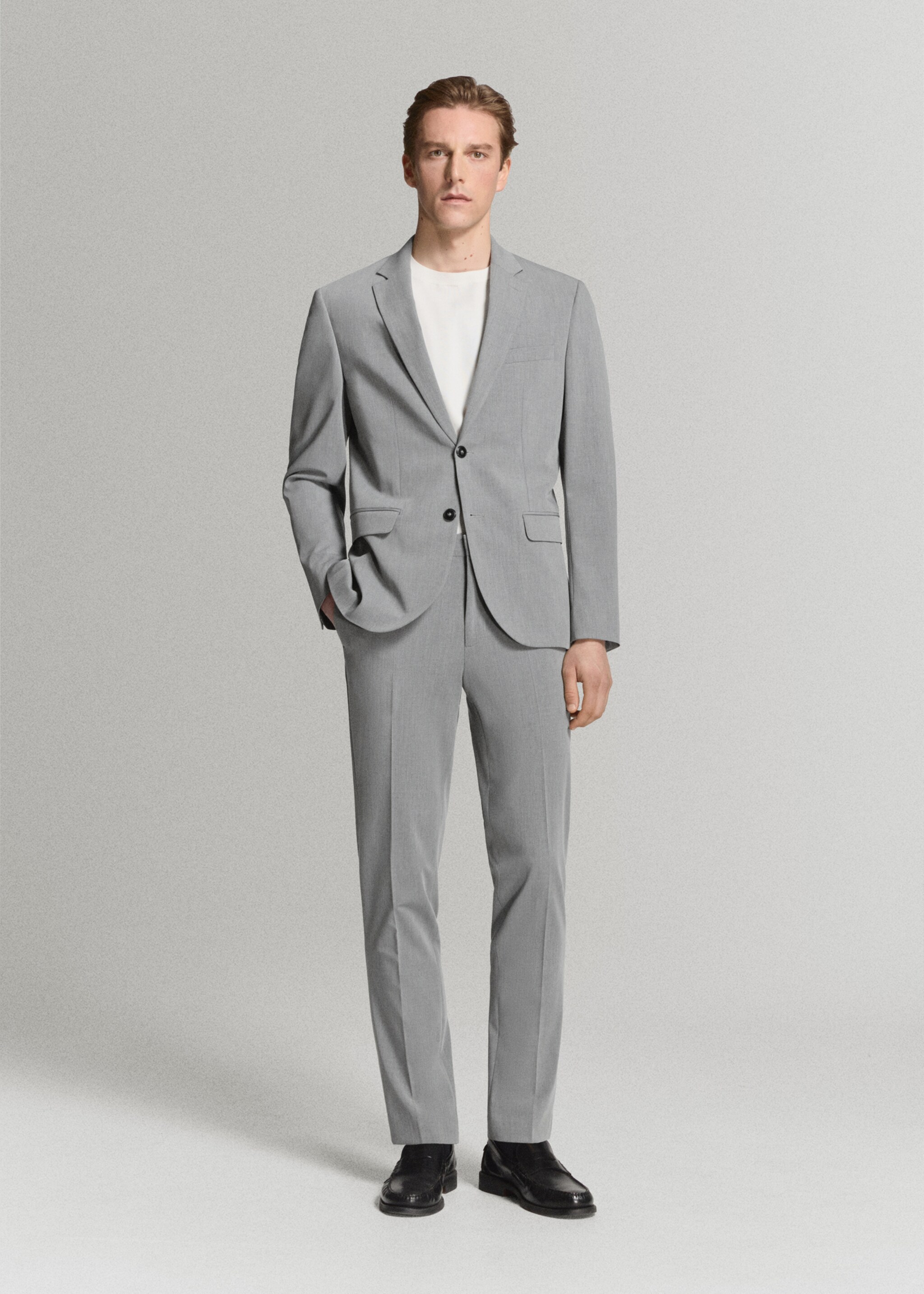 Super slim-fit suit jacket in stretch fabric - General plane, Grey. Ref: 27041196-02.