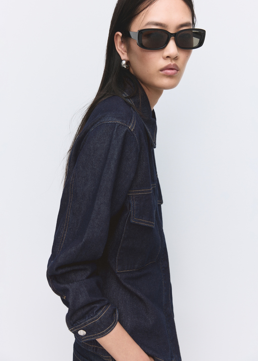 Denim shirt with flap pockets