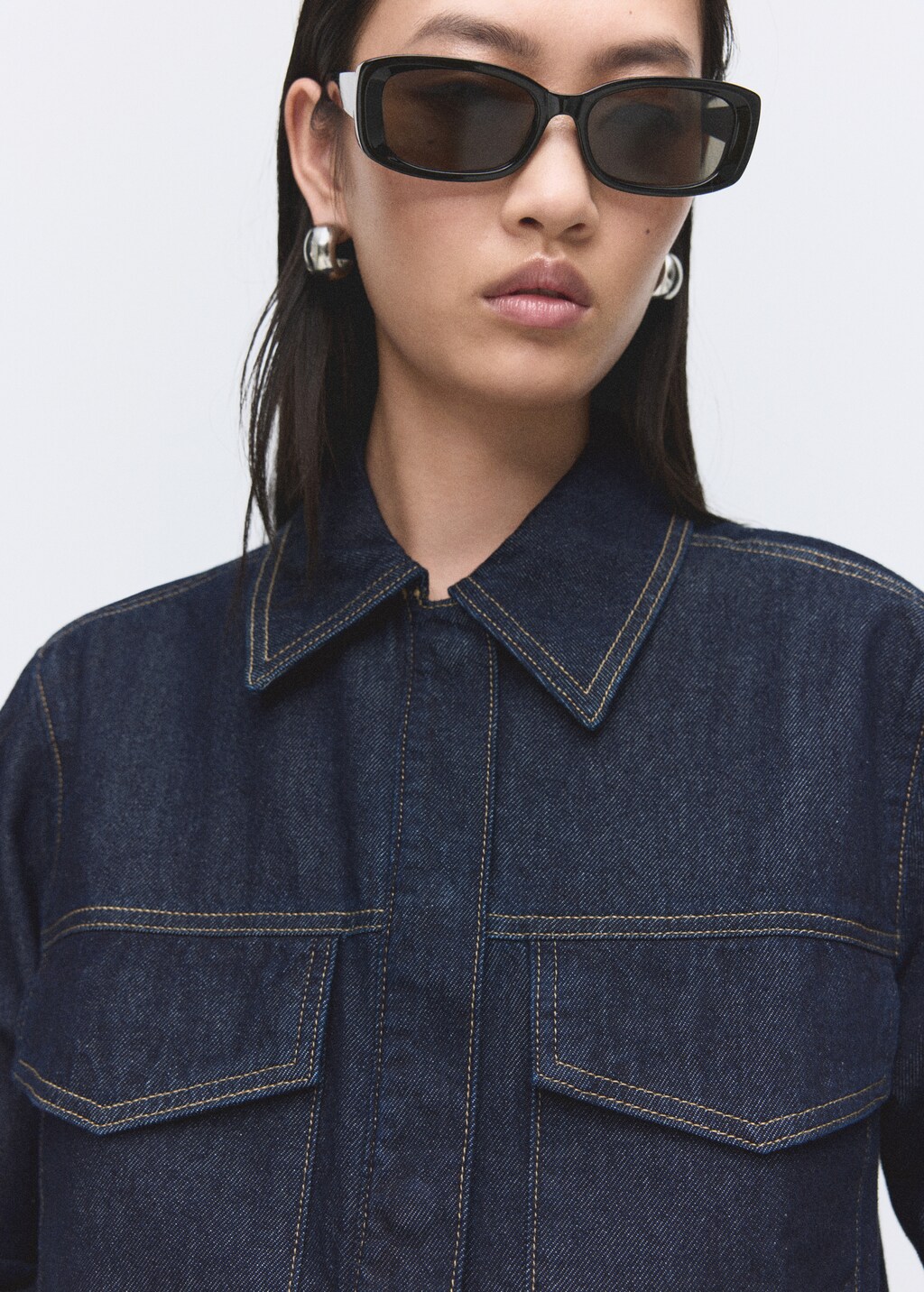 Denim shirt with flap pockets