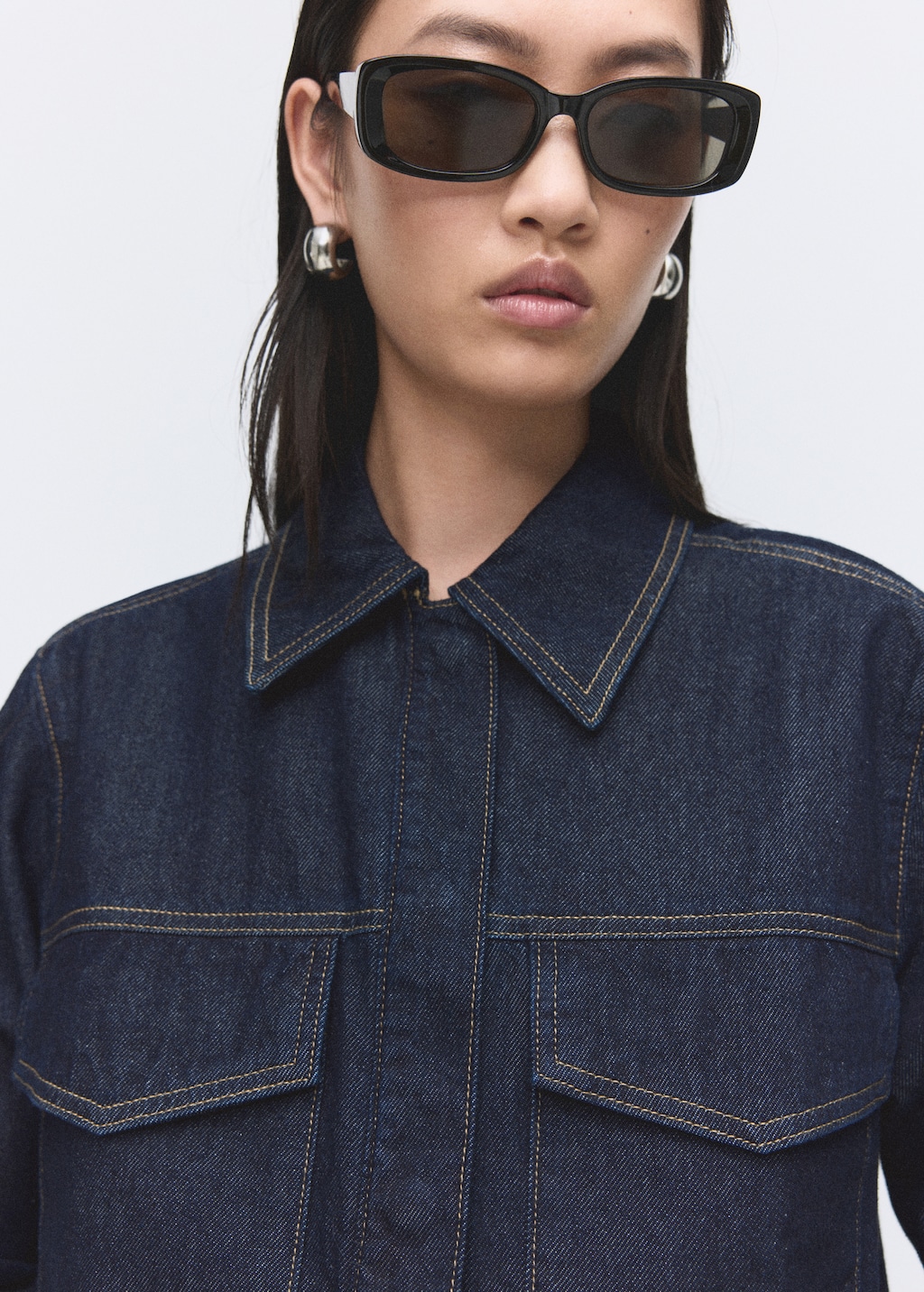 Denim shirt with flap pockets