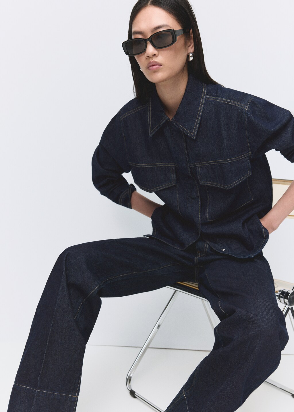 Denim shirt with flap pockets