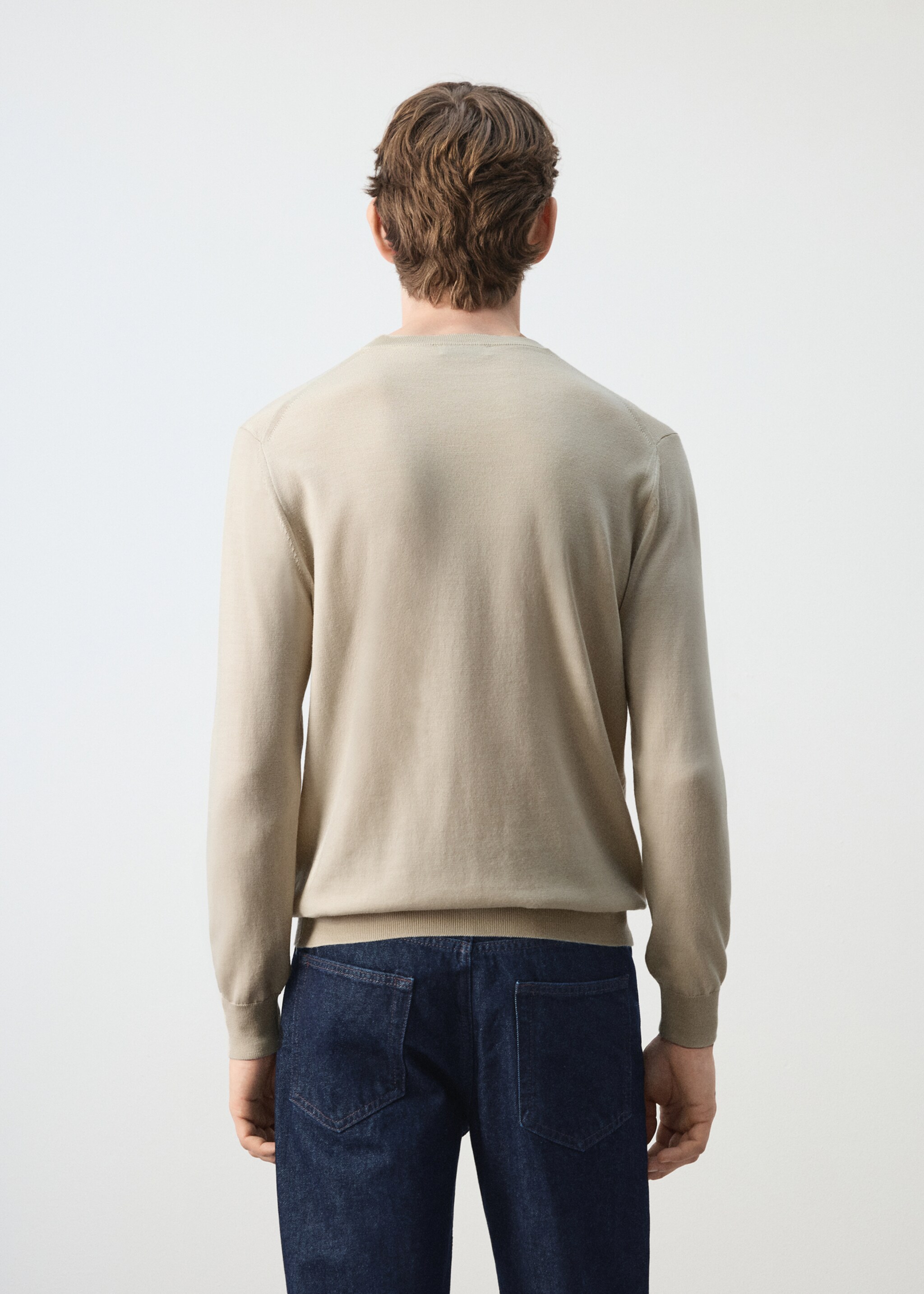 Pull 100 % laine maille fine - Verso de l’article, Beige. Ref: 27041284-01.