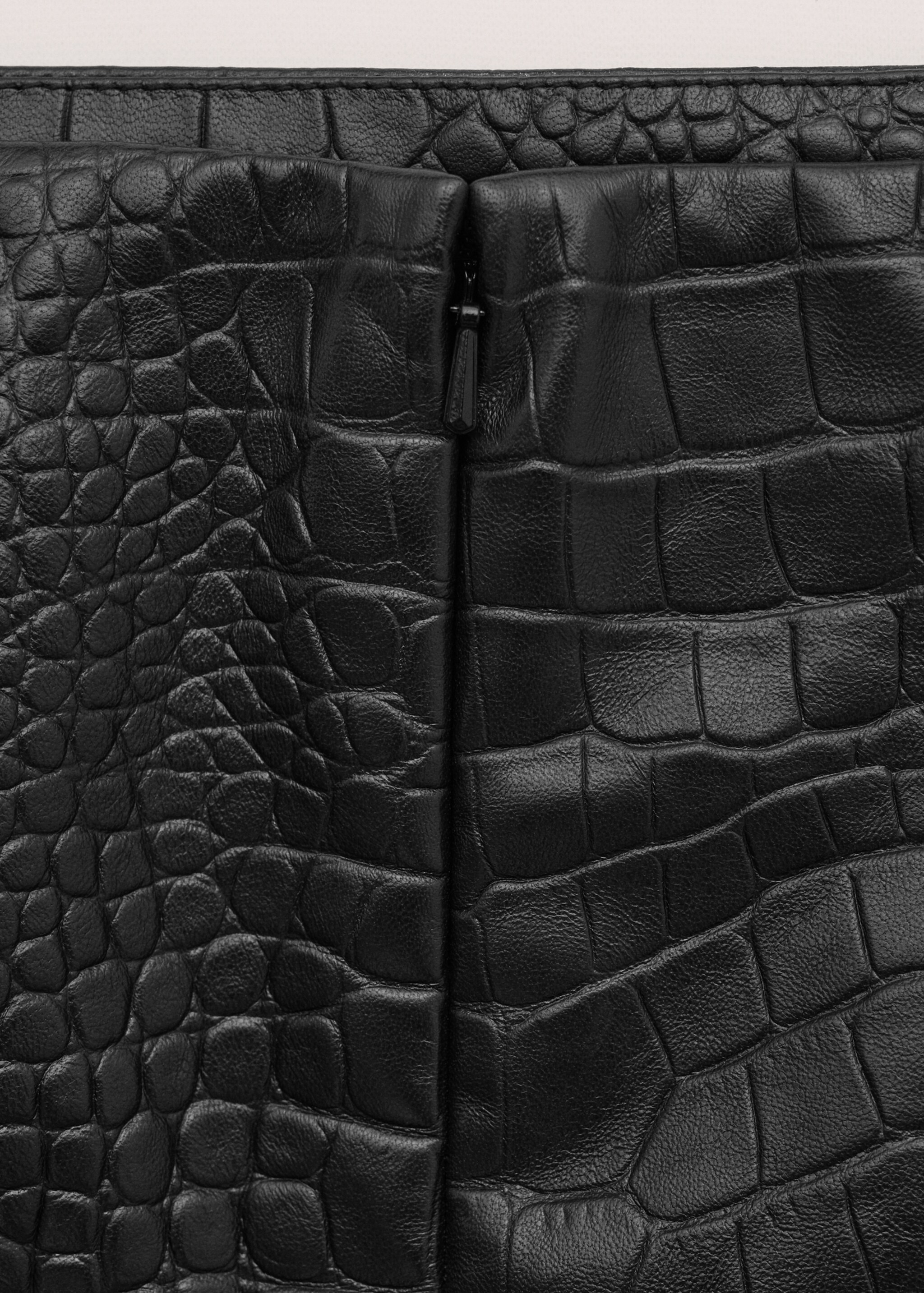 Leather miniskirt with crocodile effect - Details of the article 0, Black. Ref: 27044773-04.