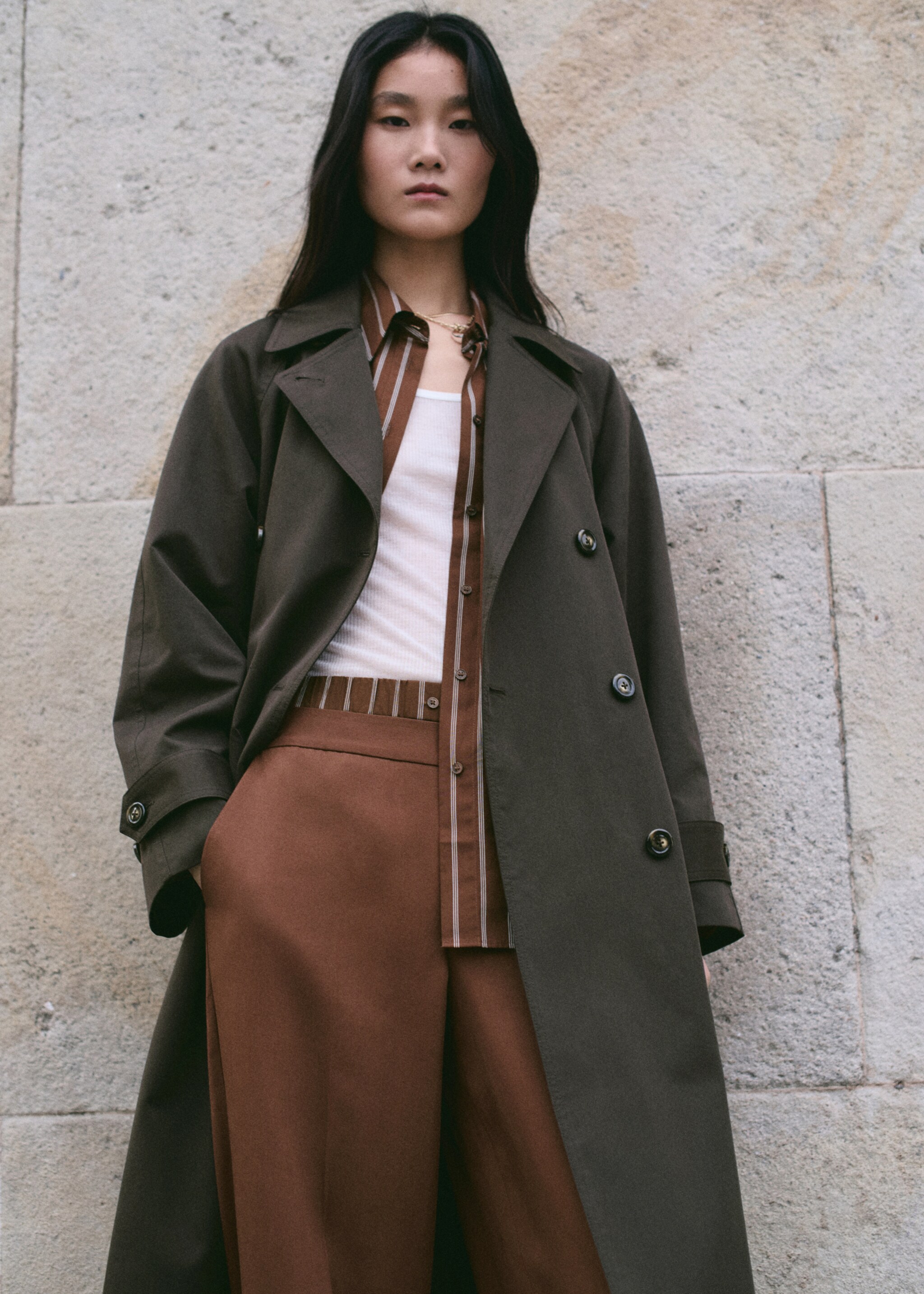 Long double-breasted trench coat - Medium plane, Chocolate. Ref: 27044774-01.