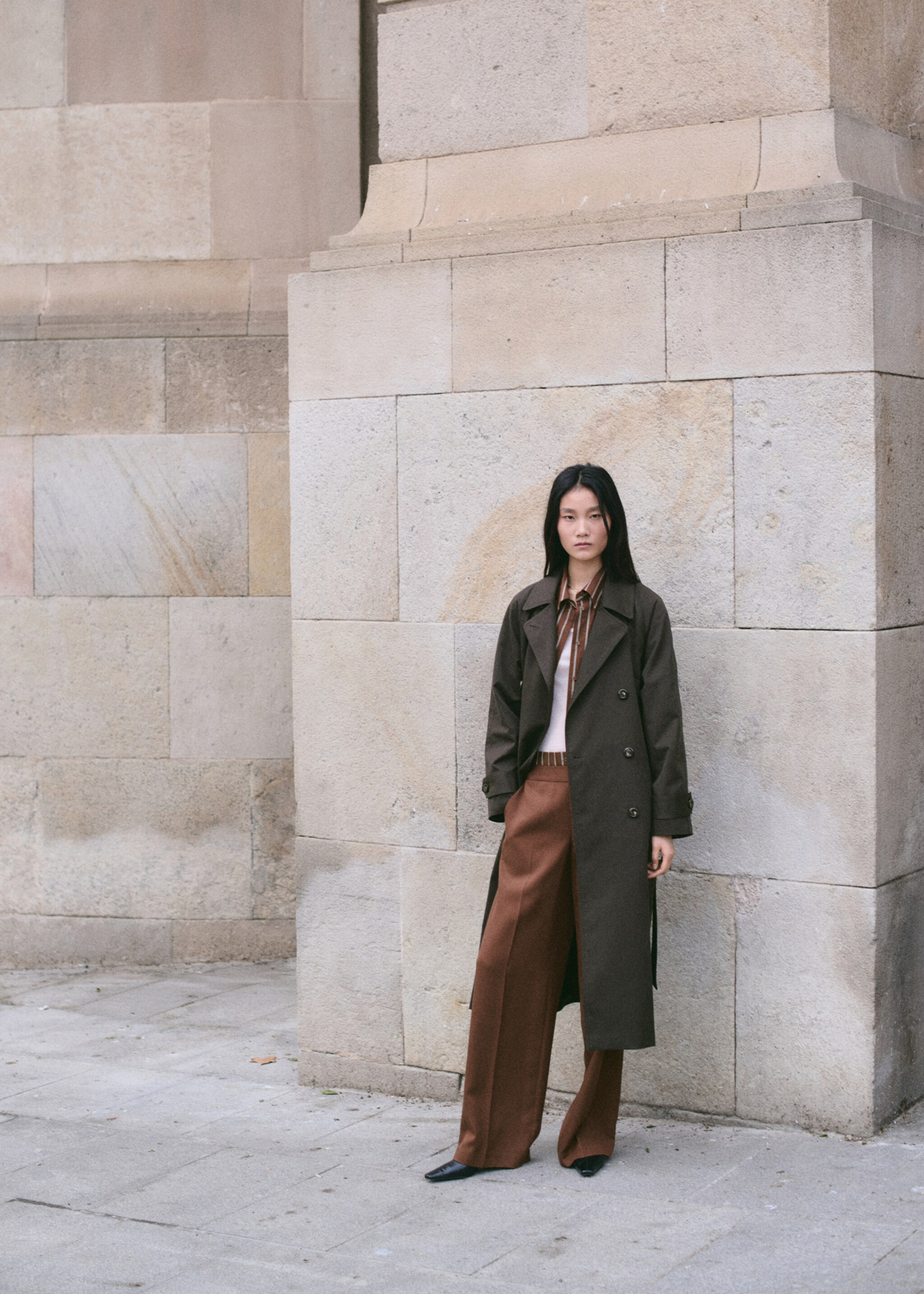 Long double-breasted trench coat - General plane, Chocolate. Ref: 27044774-01.