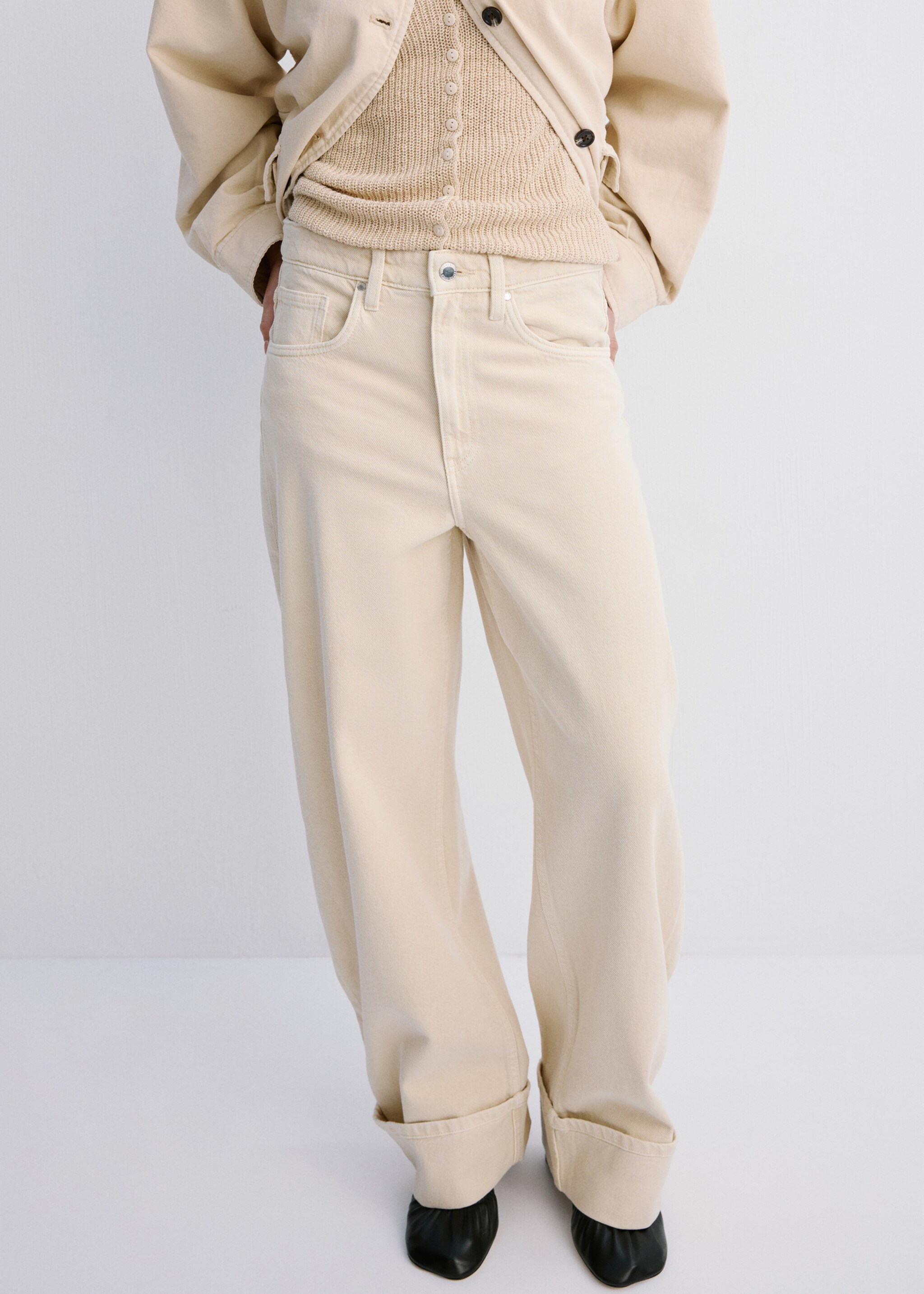 Balloon jeans with rolled-up hem - Medium plane, Vanilla. Ref: 27045818-01.