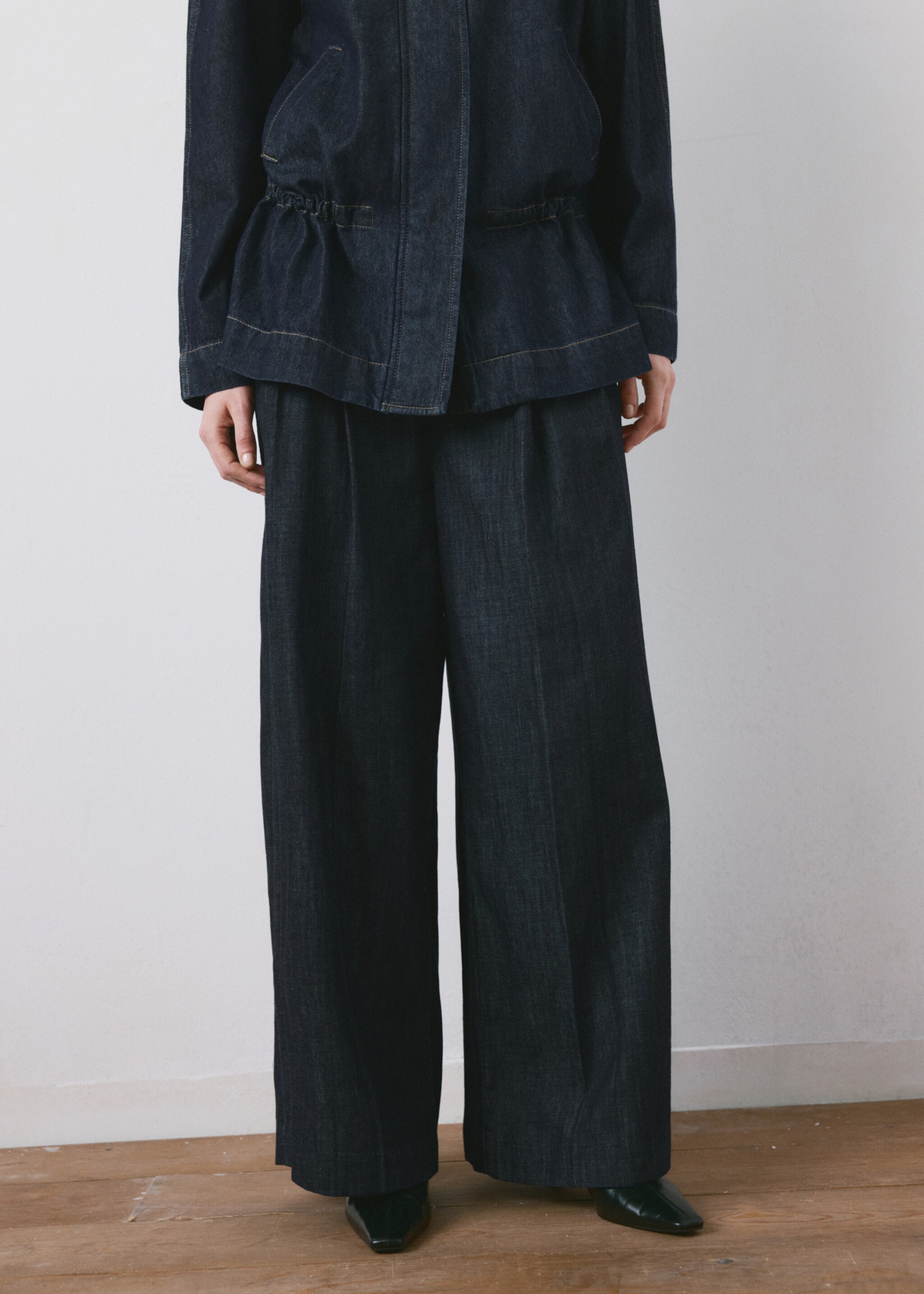 Wide leg denim trousers with belt loops - Medium plane, Open Blue. Ref: 27045823-02.