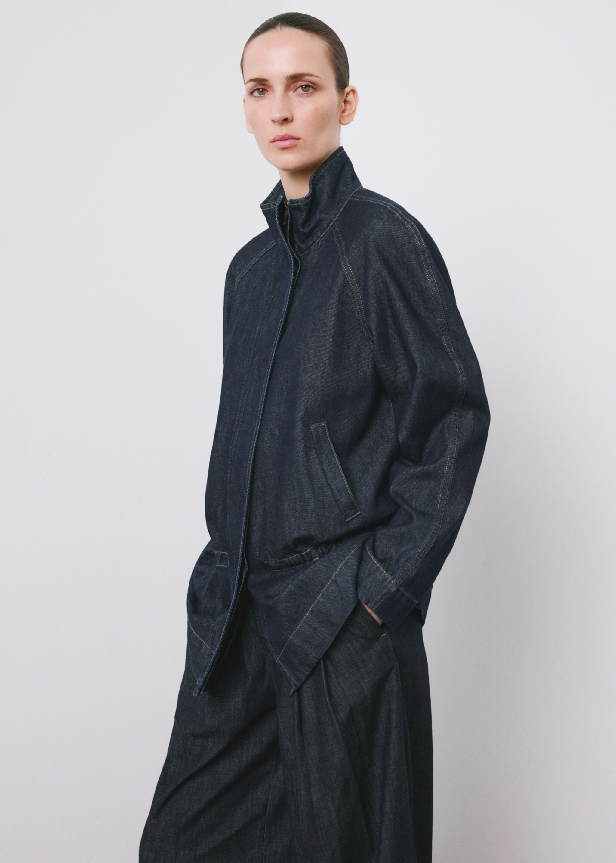 Wide leg denim trousers with belt loops - Details of the article 3, Open Blue. Ref: 27045823-02.