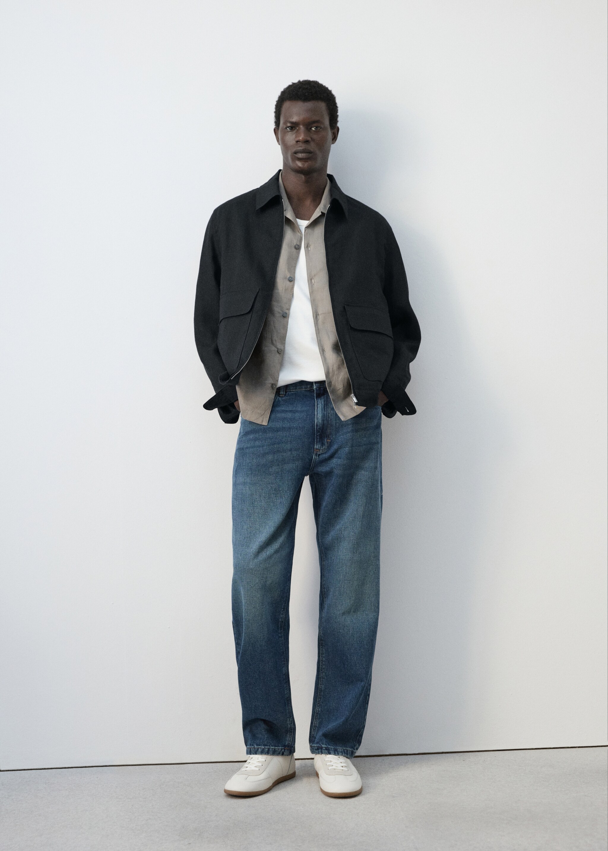 Chaqueta 100% lino bolsillos - Plano general, Azul marino. Ref: 27045930-02.