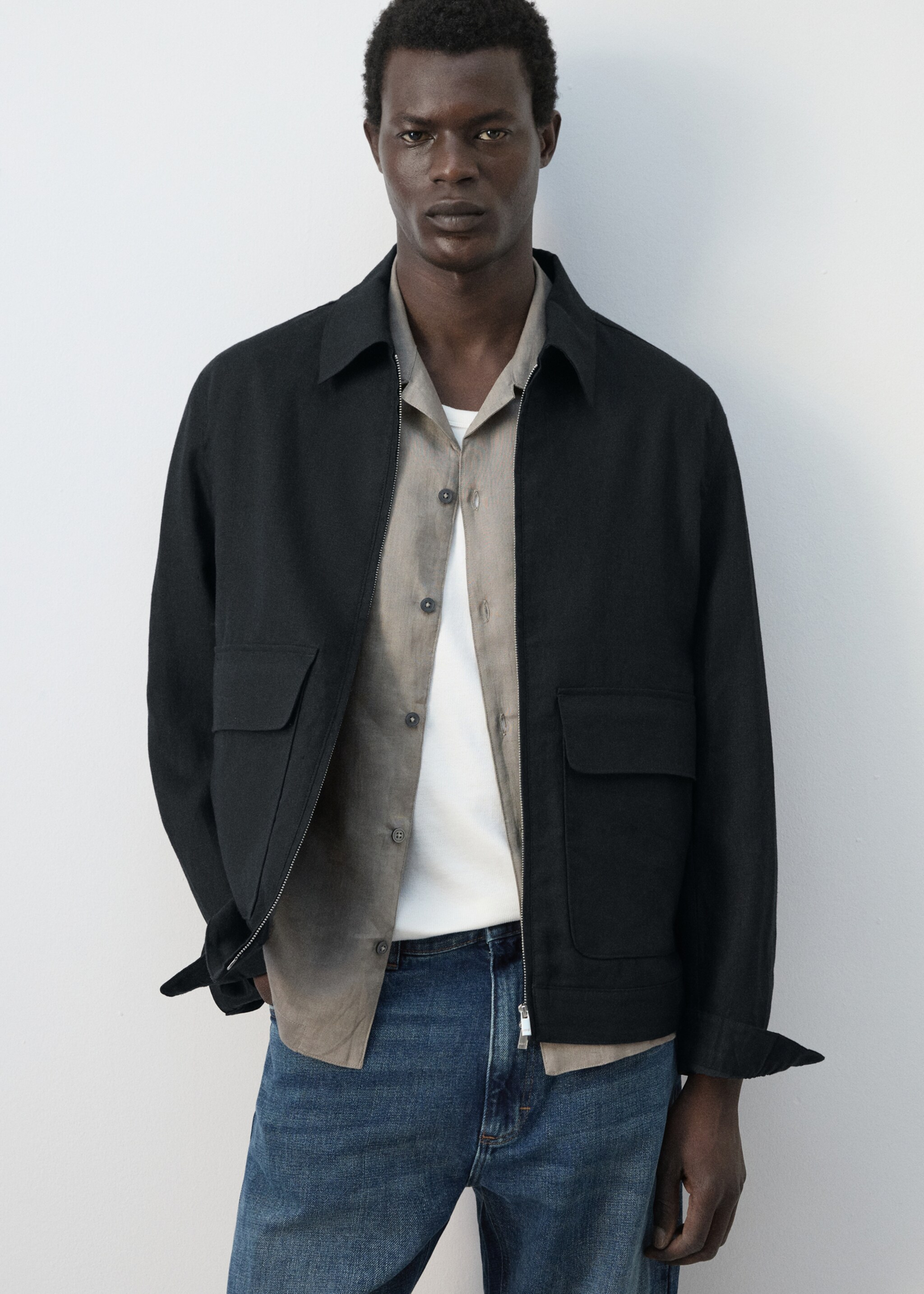 Chaqueta 100% lino bolsillos - Reverso del artículo, Azul marino. Ref: 27045930-02.