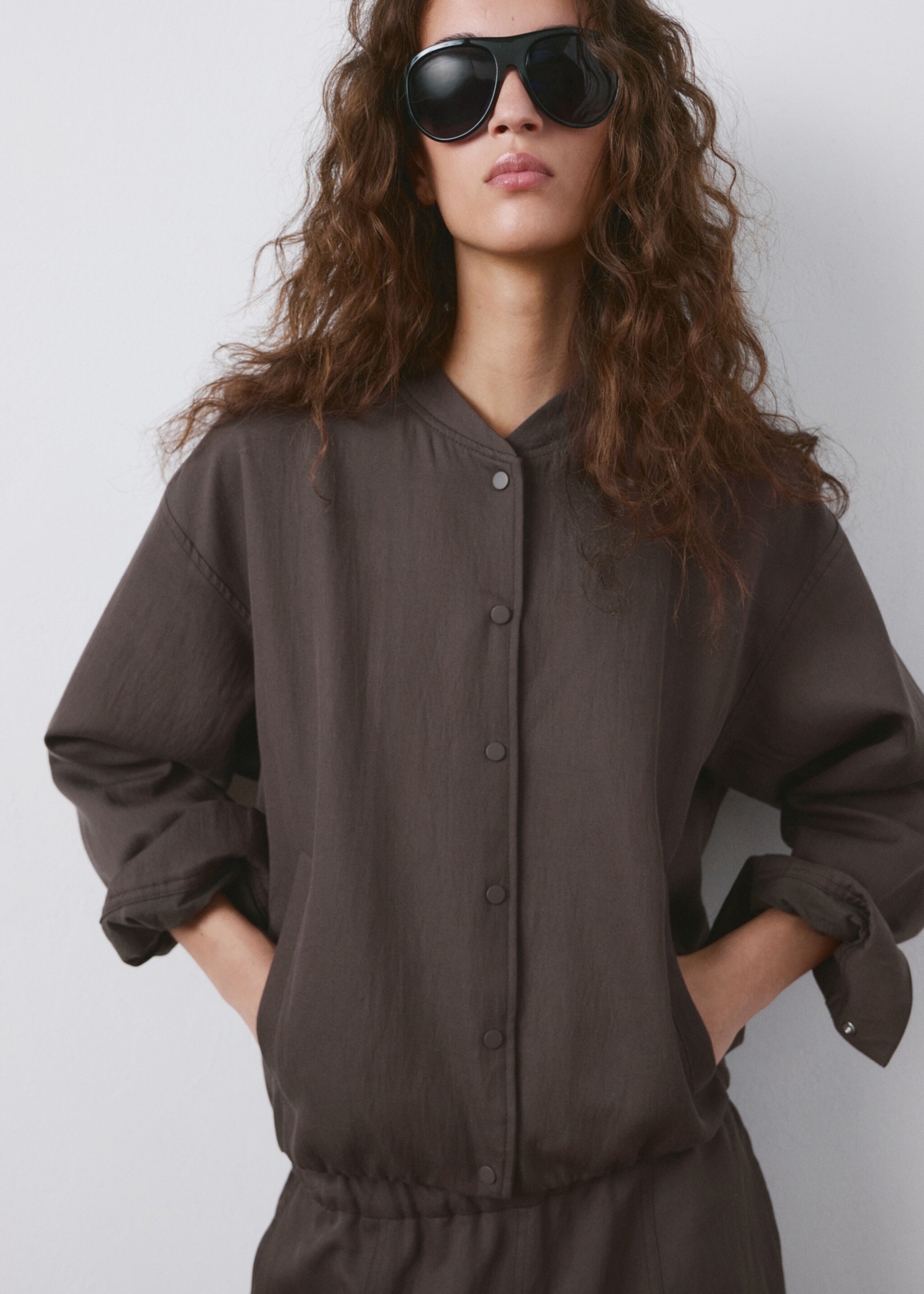 Lyocell bomber jacket - Medium plane, Purple. Ref: 27046346-01.