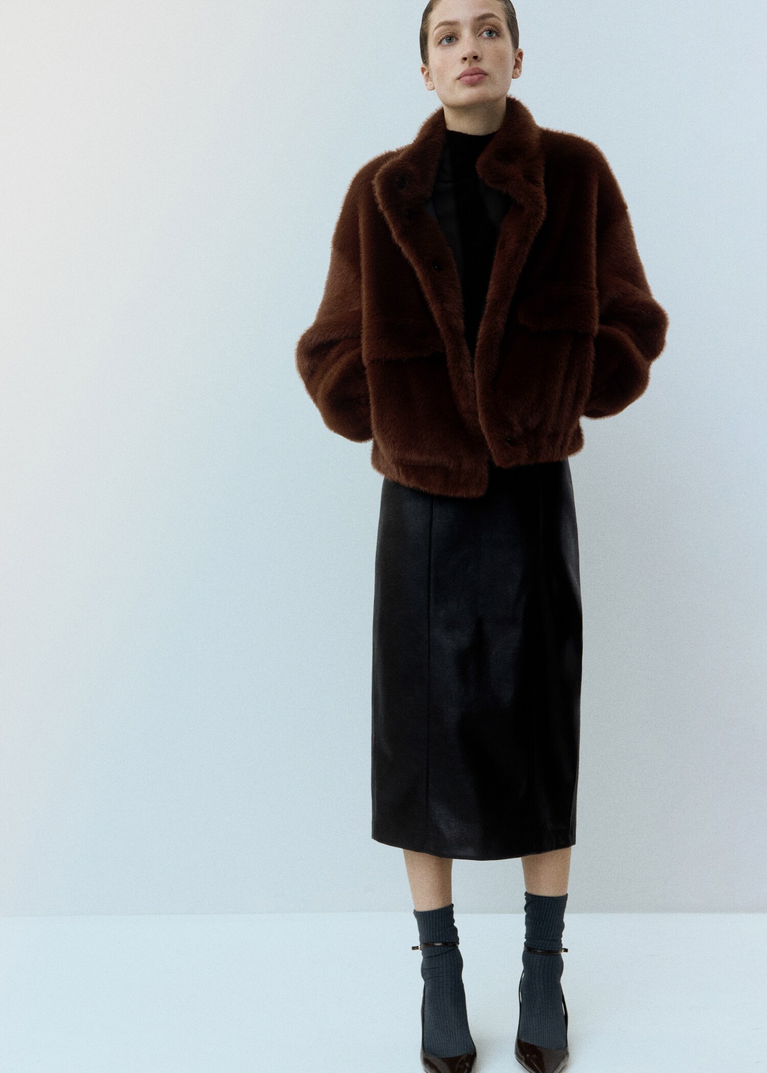 Faux-fur jacket with pockets - General plane