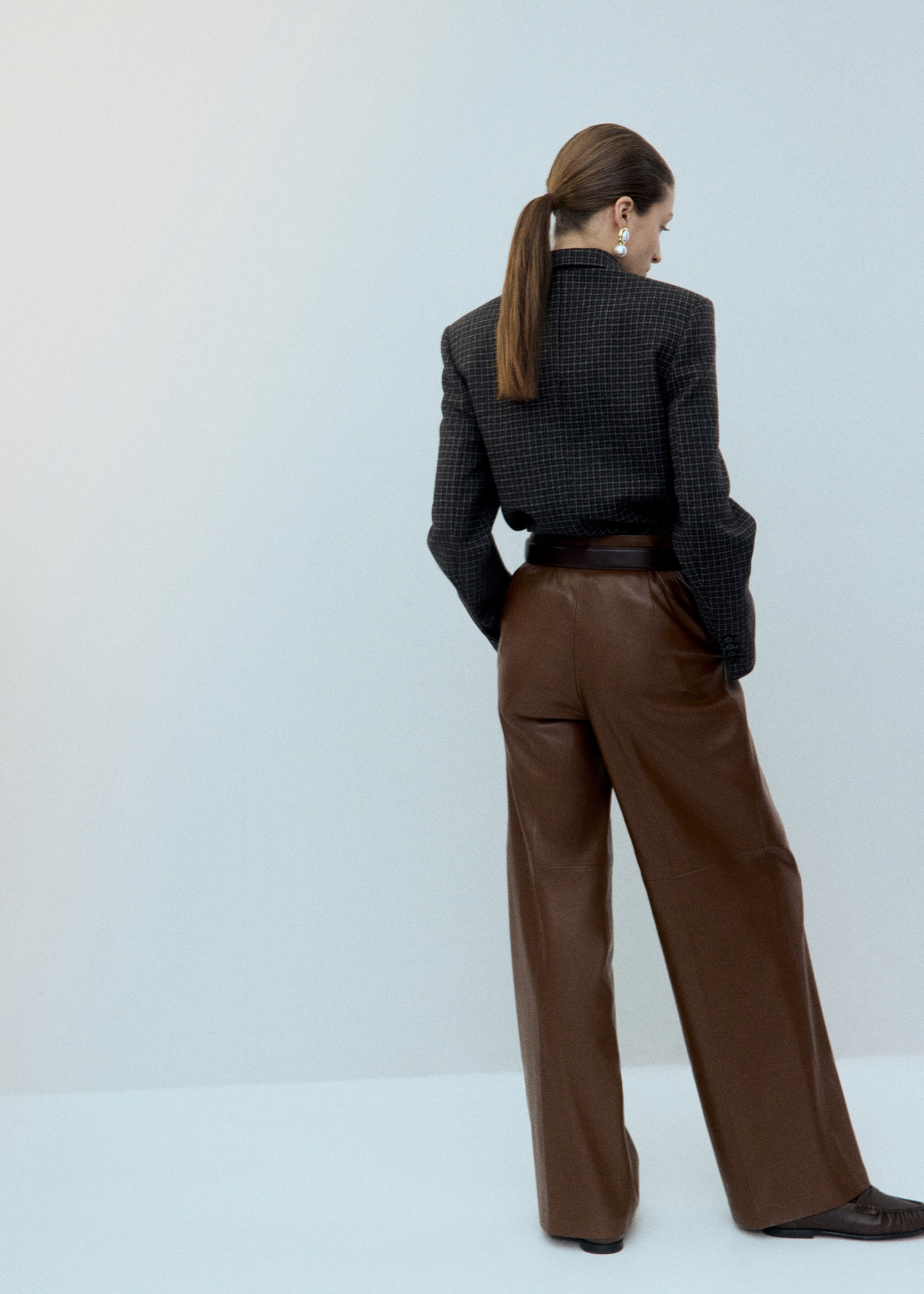 Wide-leg faux-leather trousers - Reverse of the article, Medium Brown. Ref: 27051290-01.
