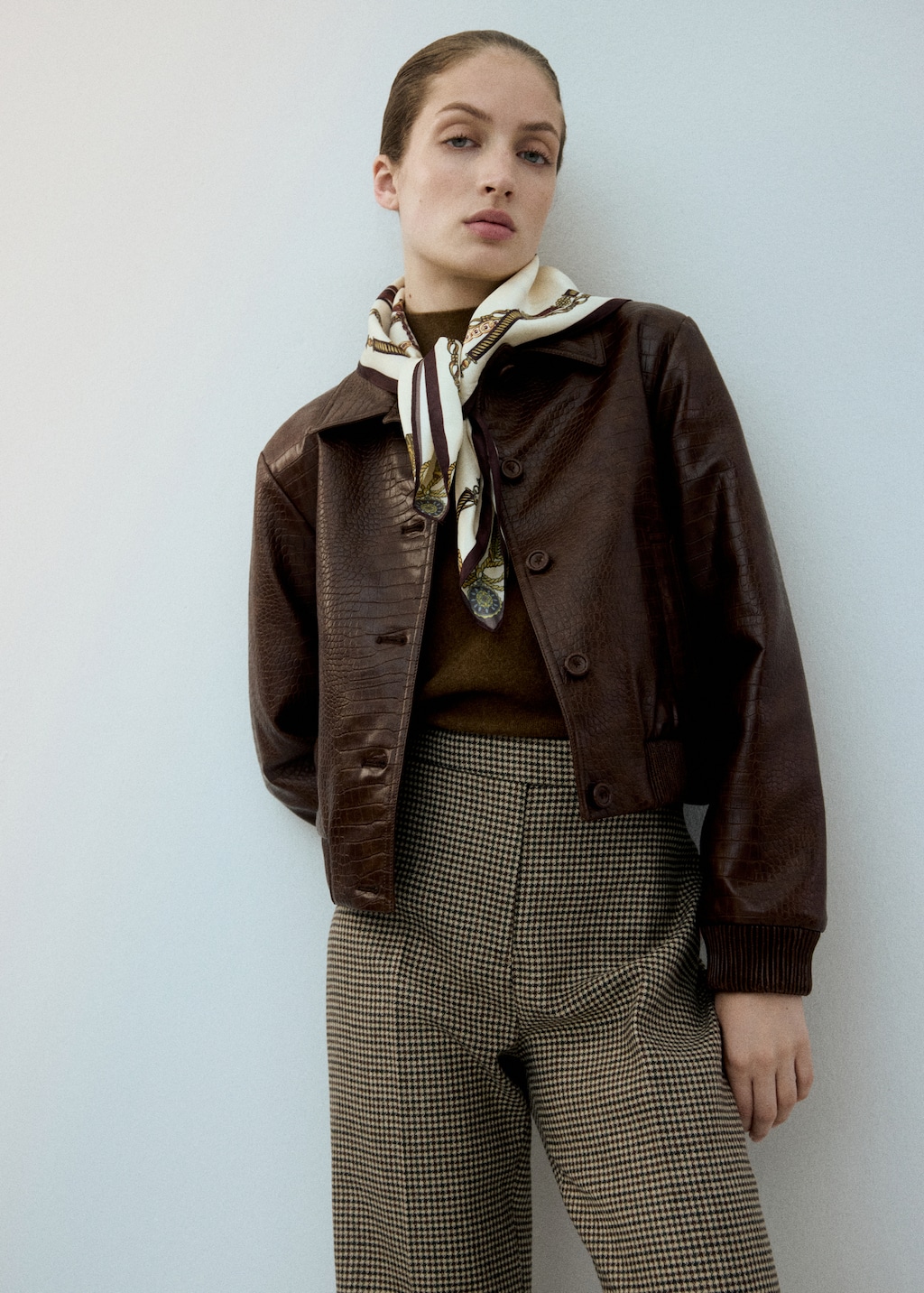 Houndstooth wool-blend trousers