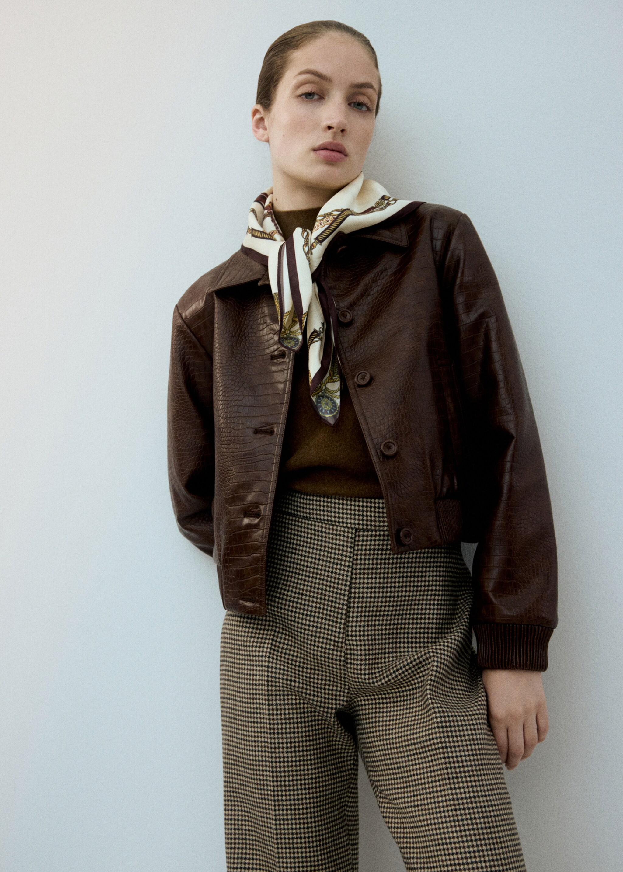 Houndstooth wool-blend trousers - Medium plane, Medium Brown. Ref: 27051323-01.