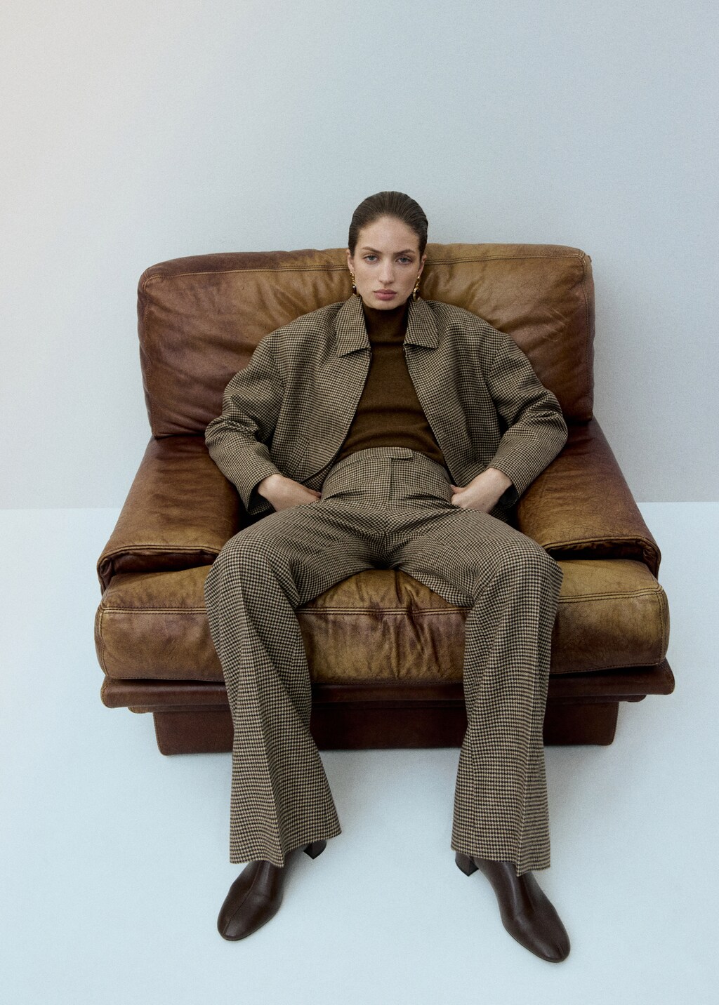 Houndstooth wool-blend trousers