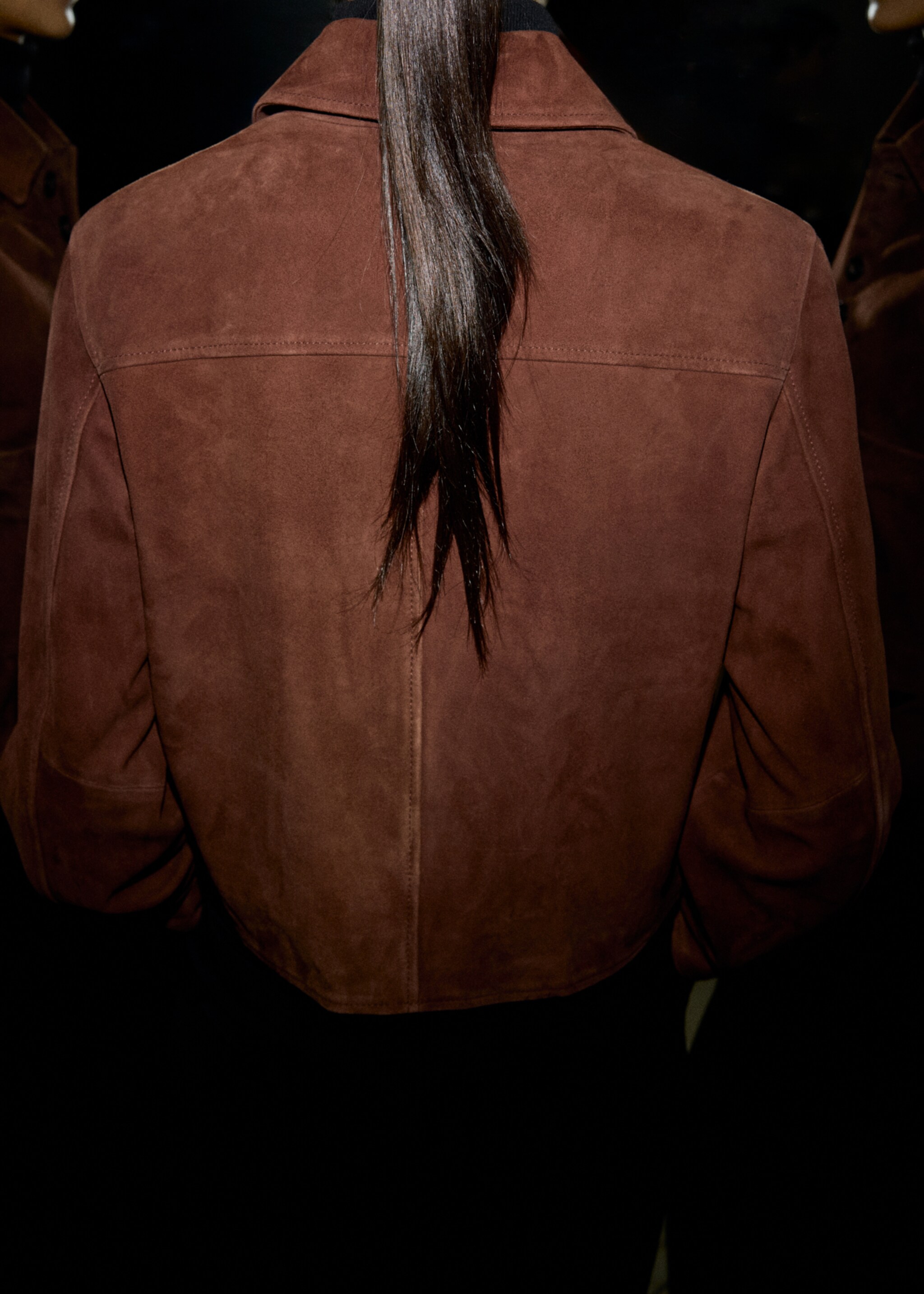 Suede jacket with buttons - Reverse of the article, Burnt Orange. Ref: 27051332-01.